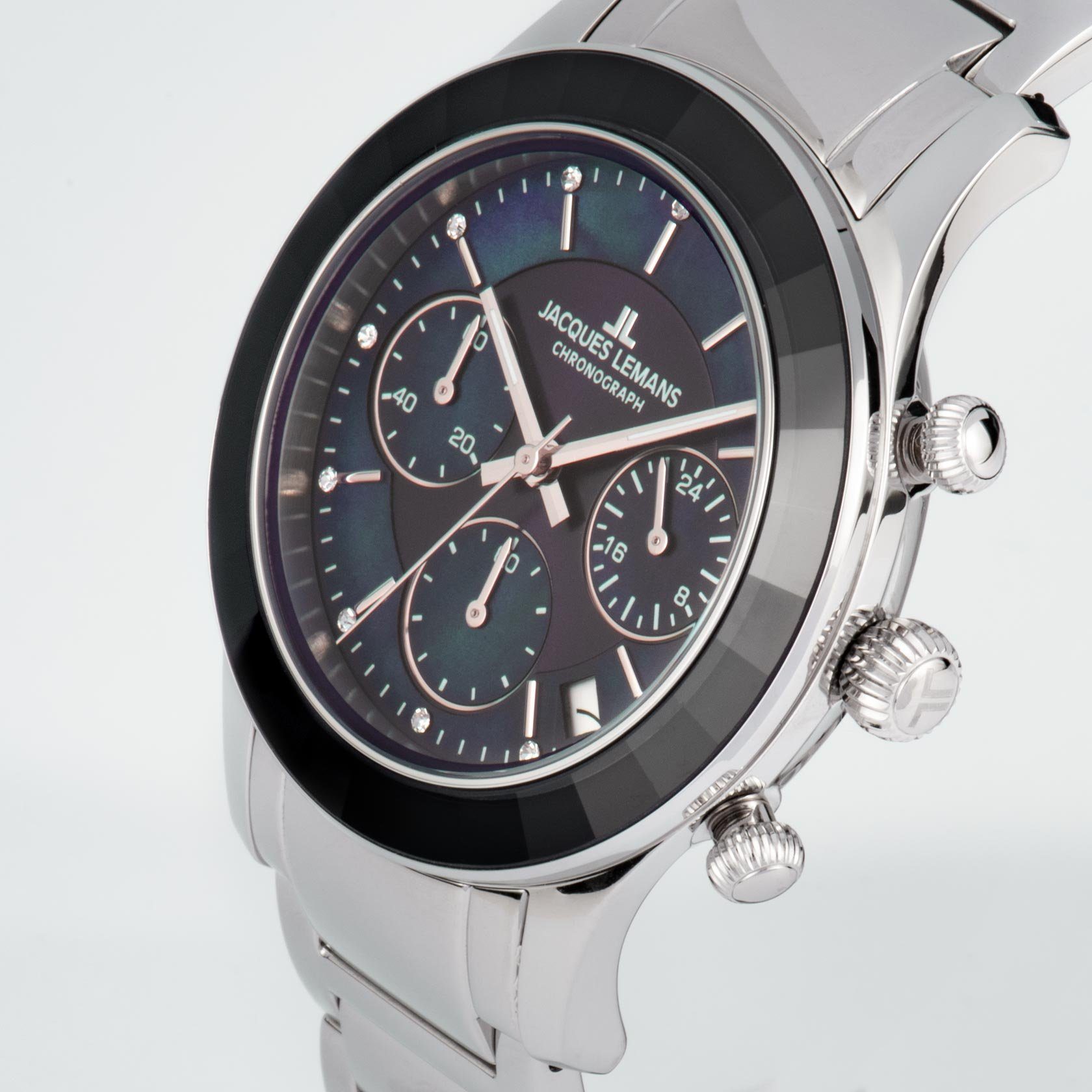 Jacques Lemans Chronograaf Elegance Quartz horloge, armbanduhr, dameshorloge, herenhorloge, roestvrijstalen band