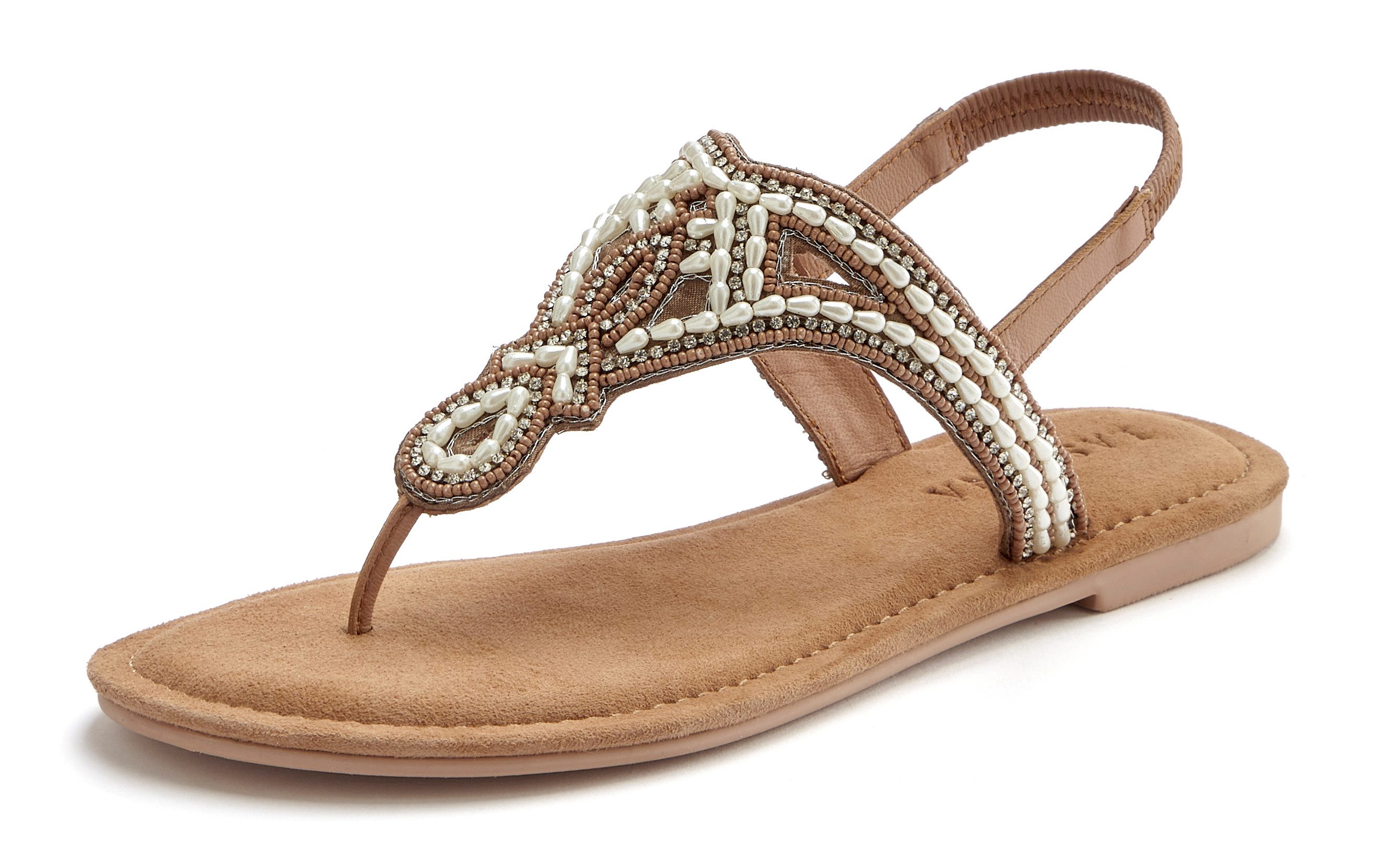 Lascana Teenslippers Sandaal, pantoletten bezet met parels en steentjes