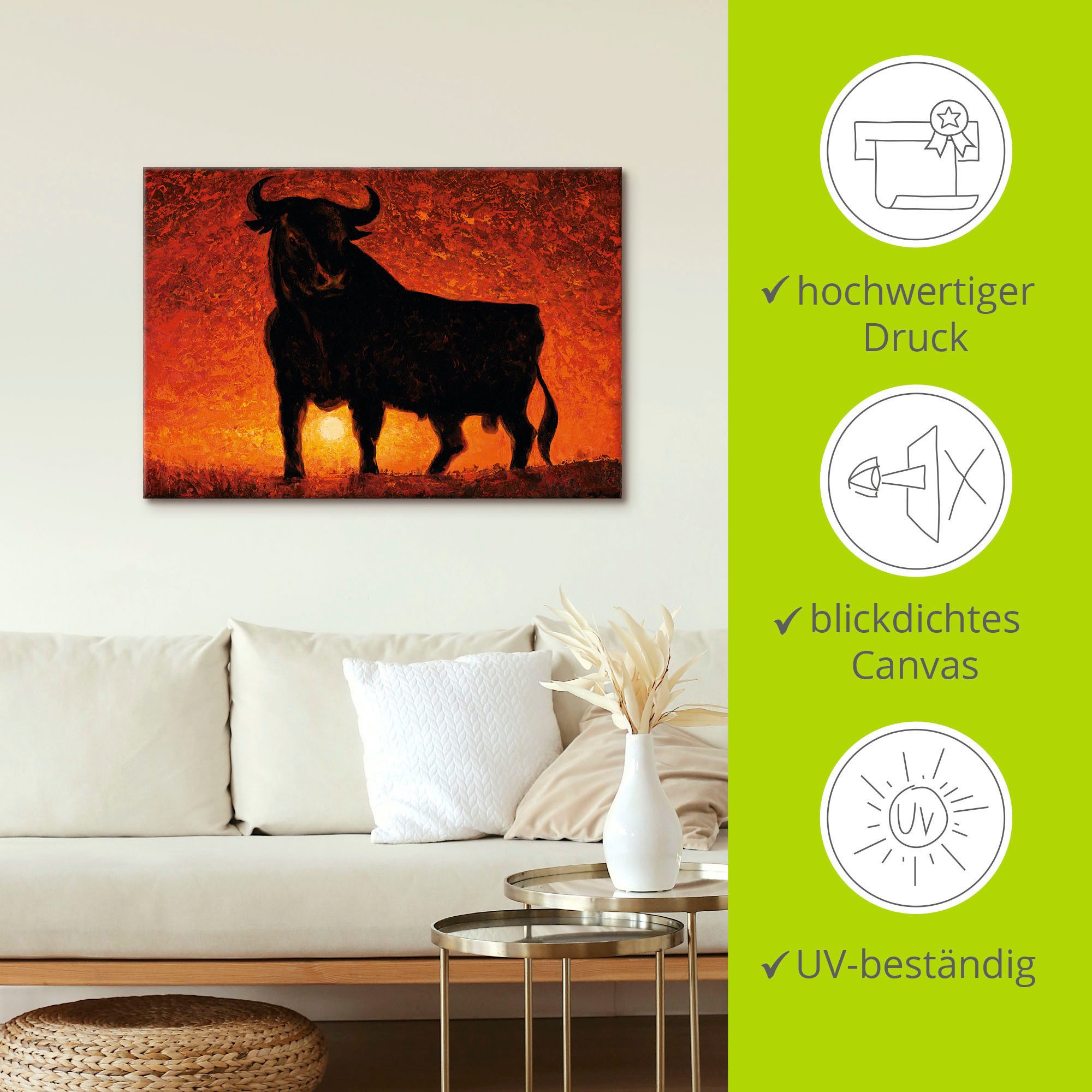 Artland Artprint op linnen Andalusische stier gespannen op een spieraam