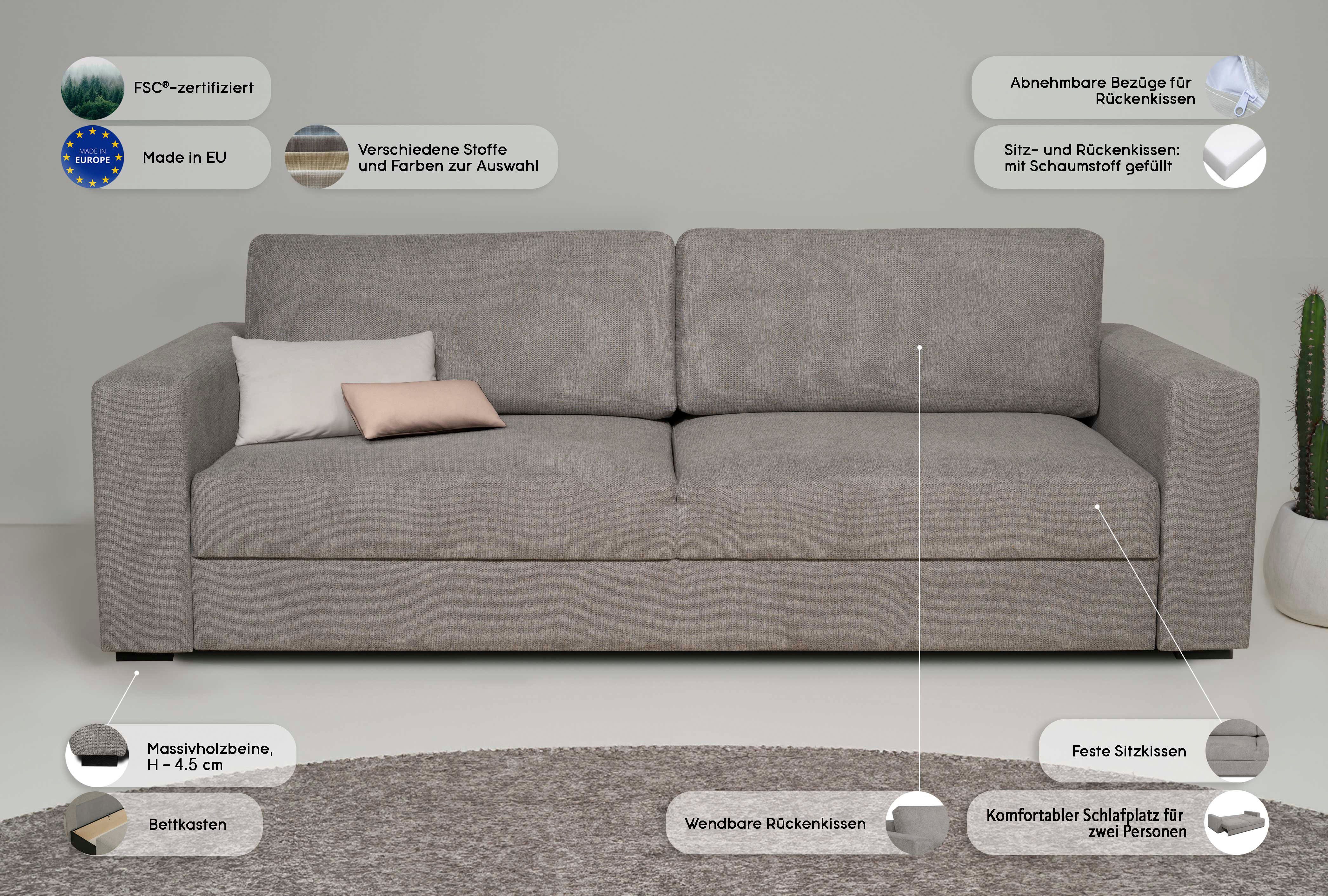 Home affaire Slaapbank Calrence met opklapbare slaapfunctie, twee armleuningversies in de serie