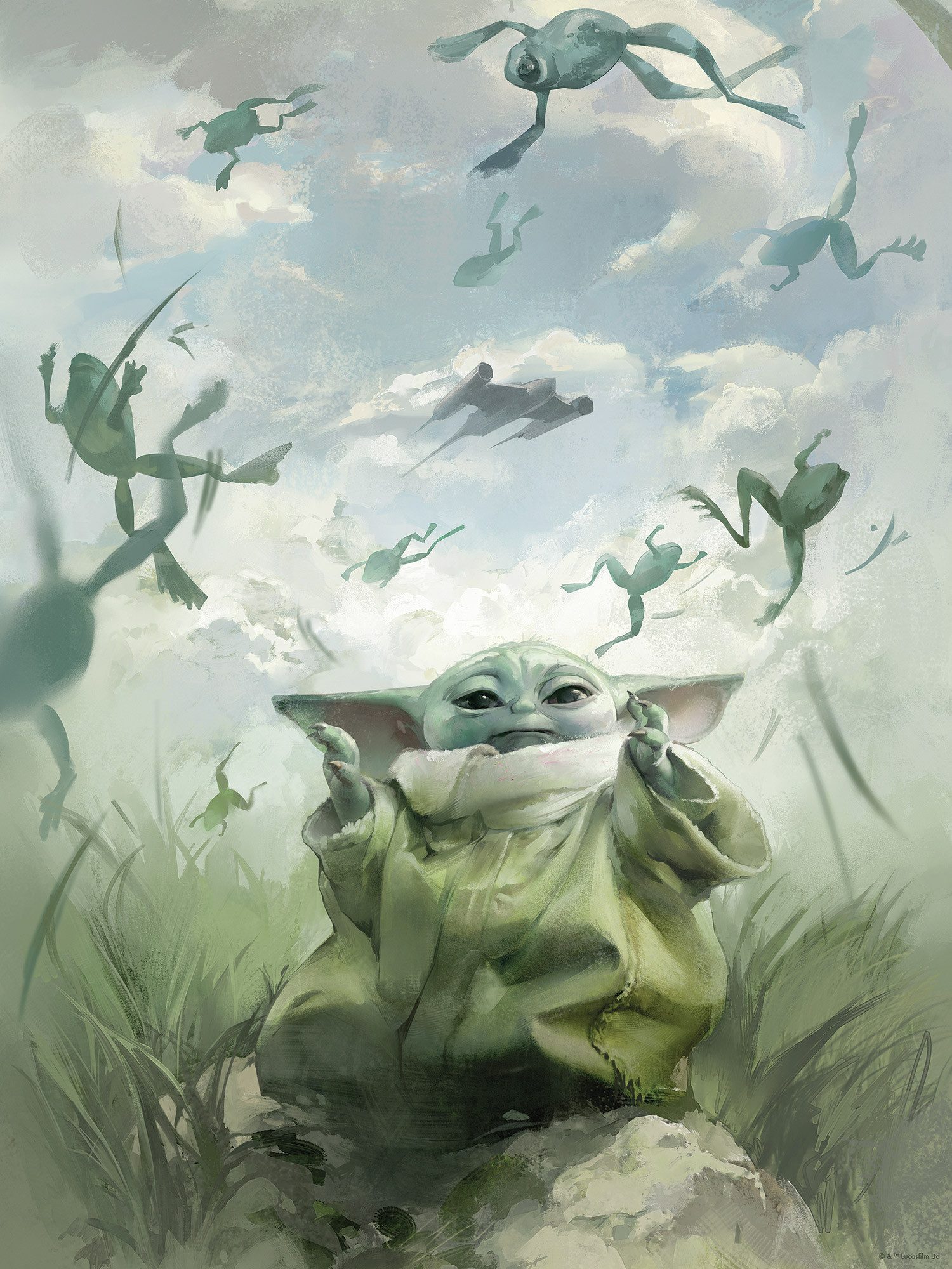 Komar Artprint Star Wars The Mandalorian Grogu Frogs 300 x 280 cm (breedte x hoogte) - behang, vlies, woonkamer, slaapkamer (1 stuk)