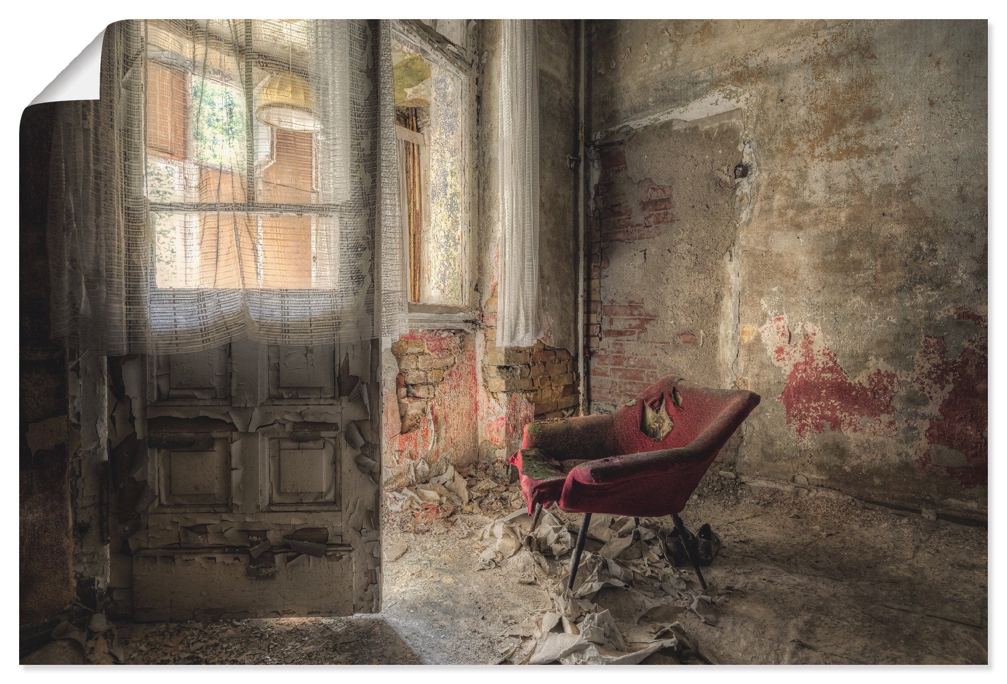 Artland Artprint Lost Place - rode fauteuil I als artprint van aluminium, artprint voor buiten, artprint op linnen, poster, muursticker foto