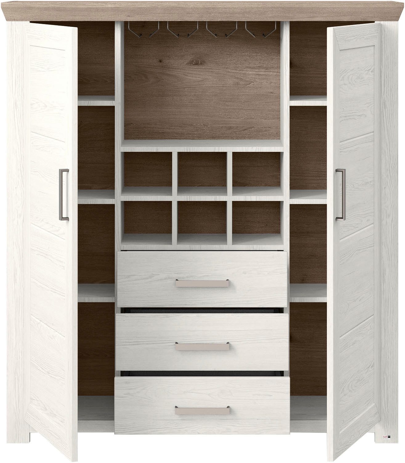 set one by Musterring Highboard York Type 19, met 3 lades en flessenrek, landhuisstijl, B 129cm