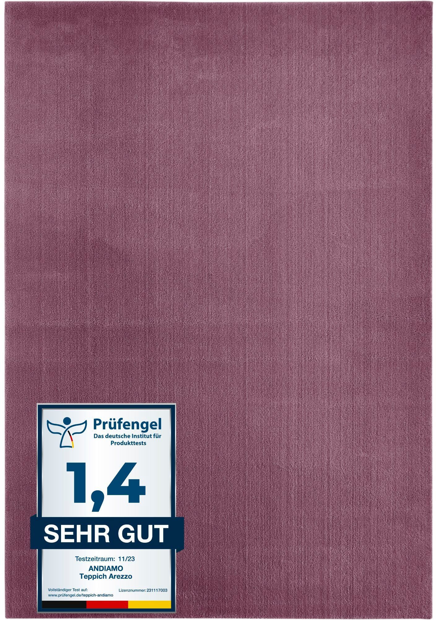 Andiamo Vloerkleed Arezzo Effen kleuren, zachte pool, wasbaar, ideaal voor de woonkamer en slaapkamer moderne vloerkleden paars