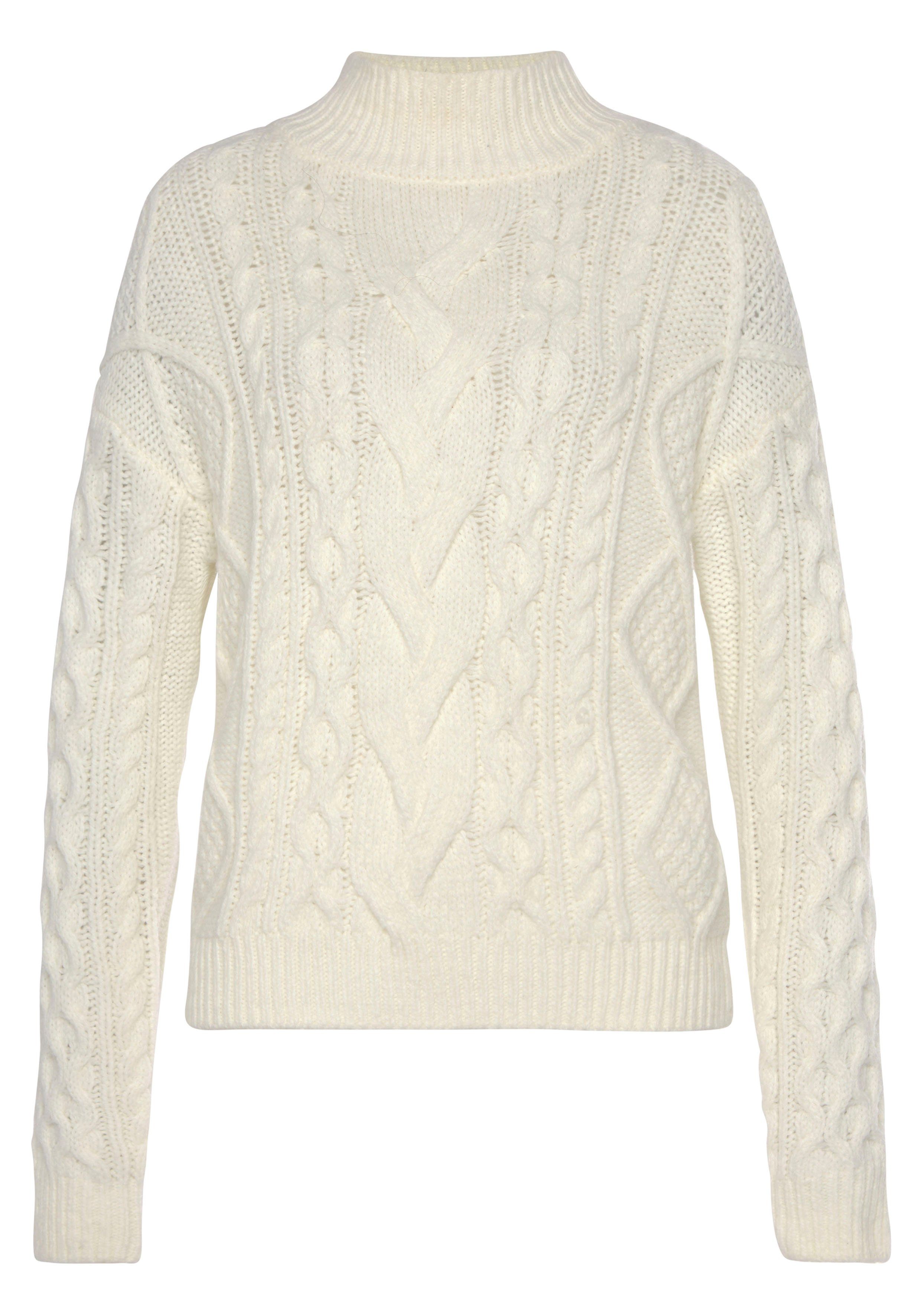 Buffalo Trui met staande kraag met kabelpatroon, wintertrui, basic