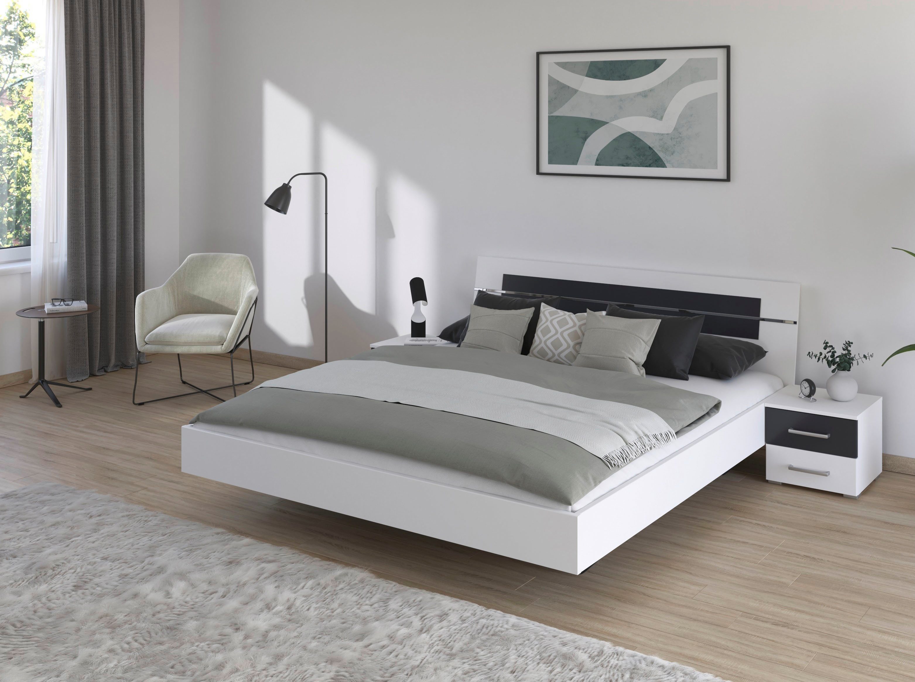 rauch Ledikant Tweepersoons futonbed BURANO in zwevende look en afgebakend hoofdeinde met 2 nachttafels made in germany (set)