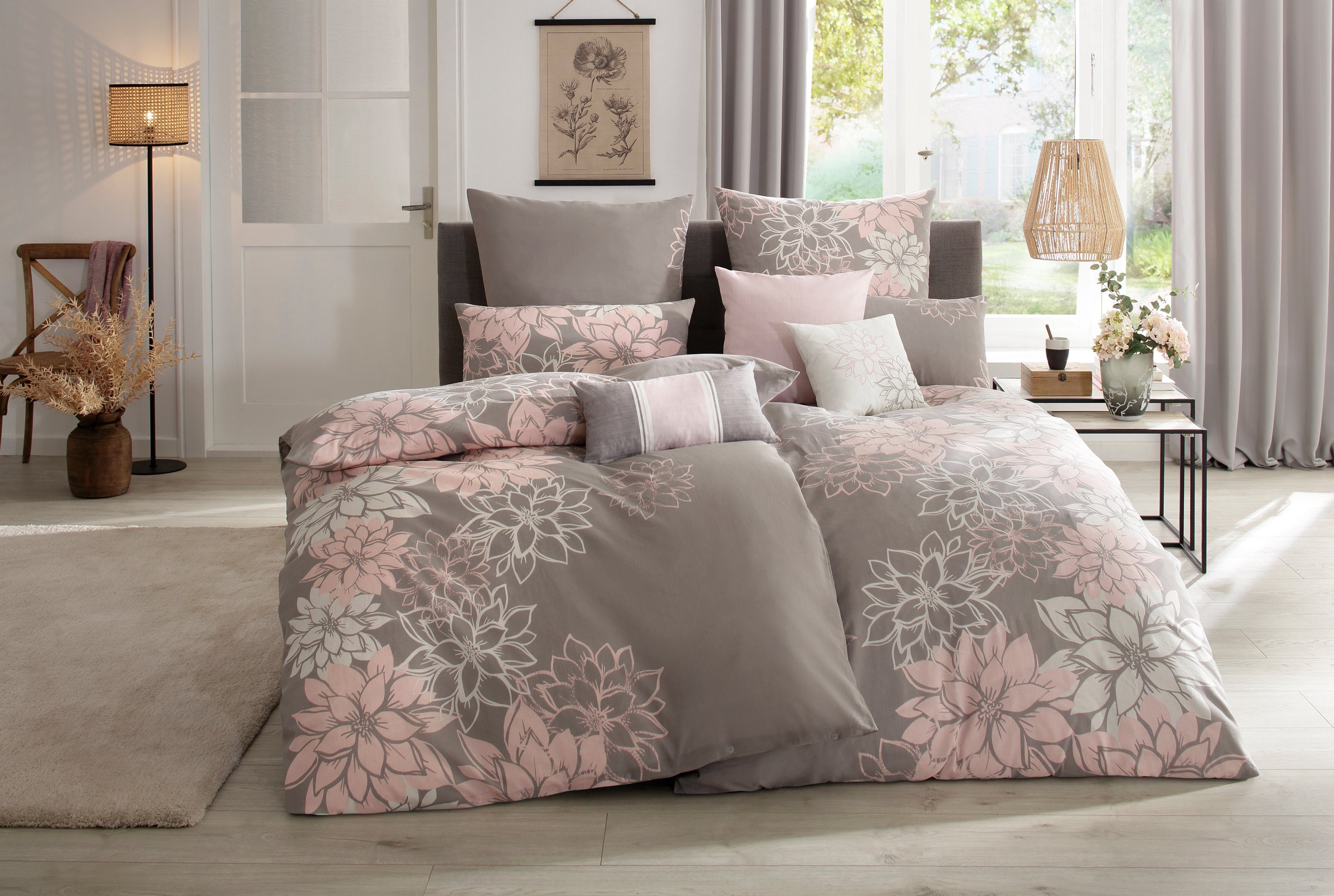 Home affaire Overtrekset Susan in mt. 135x200 of 155x220 cm in verschillende kwaliteiten, romantische dekbedovertrek met bloemen (2-delig)
