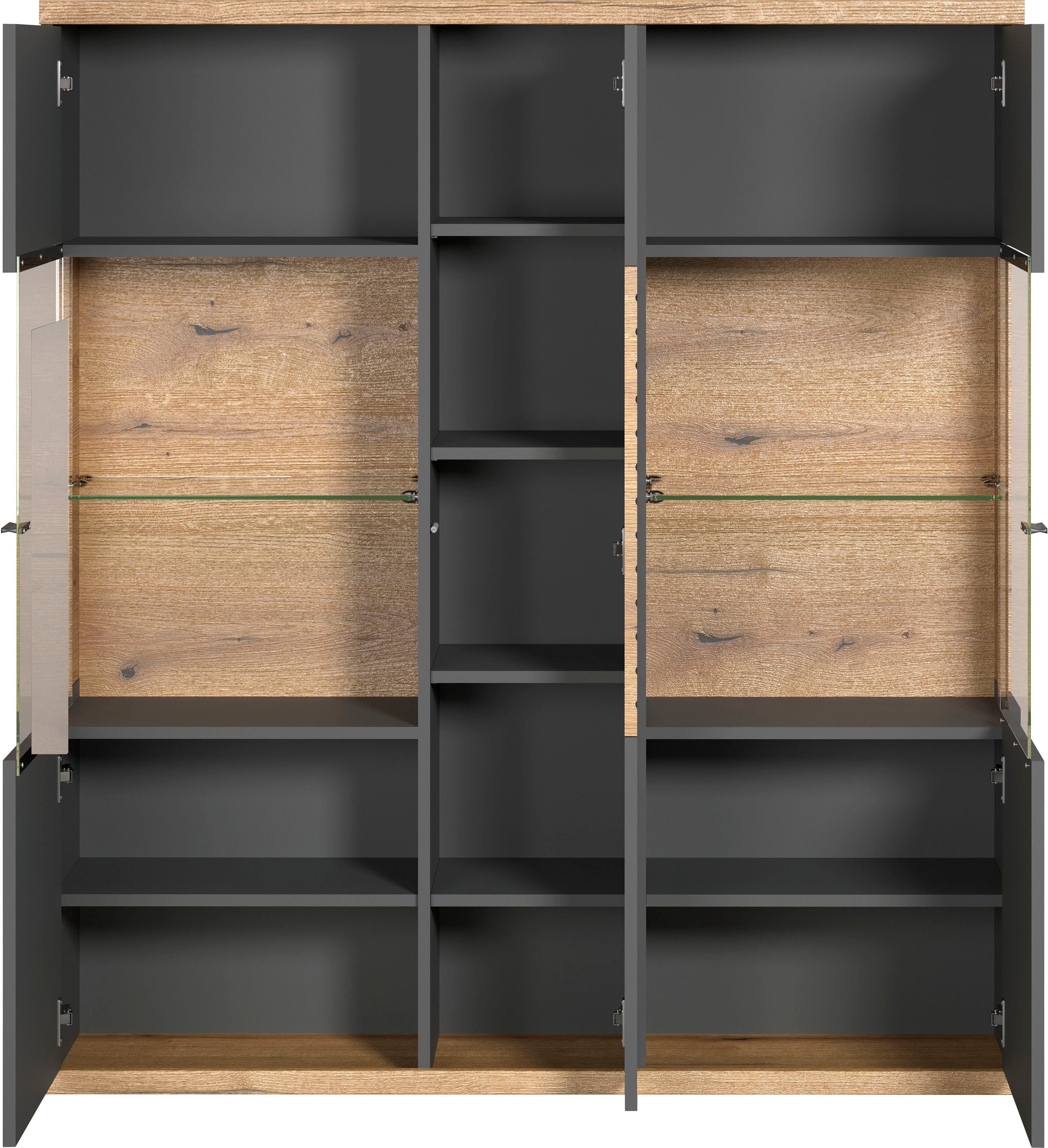 INOSIGN Highboard GALWAY Brede woonkamer vitrinekast in trendy ribbellook - Soft-Close