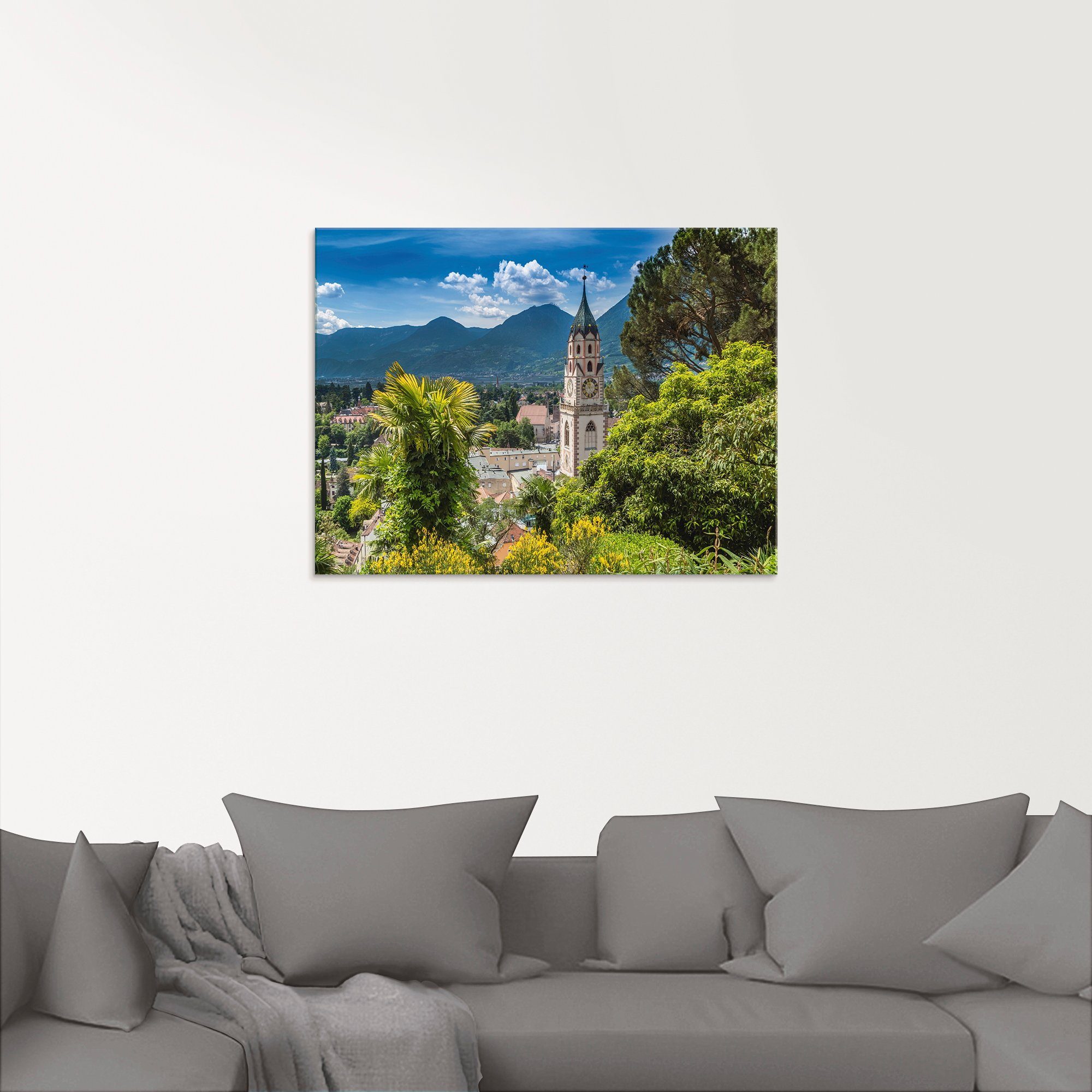Artland Print op glas Meran idyllische blik over de stad