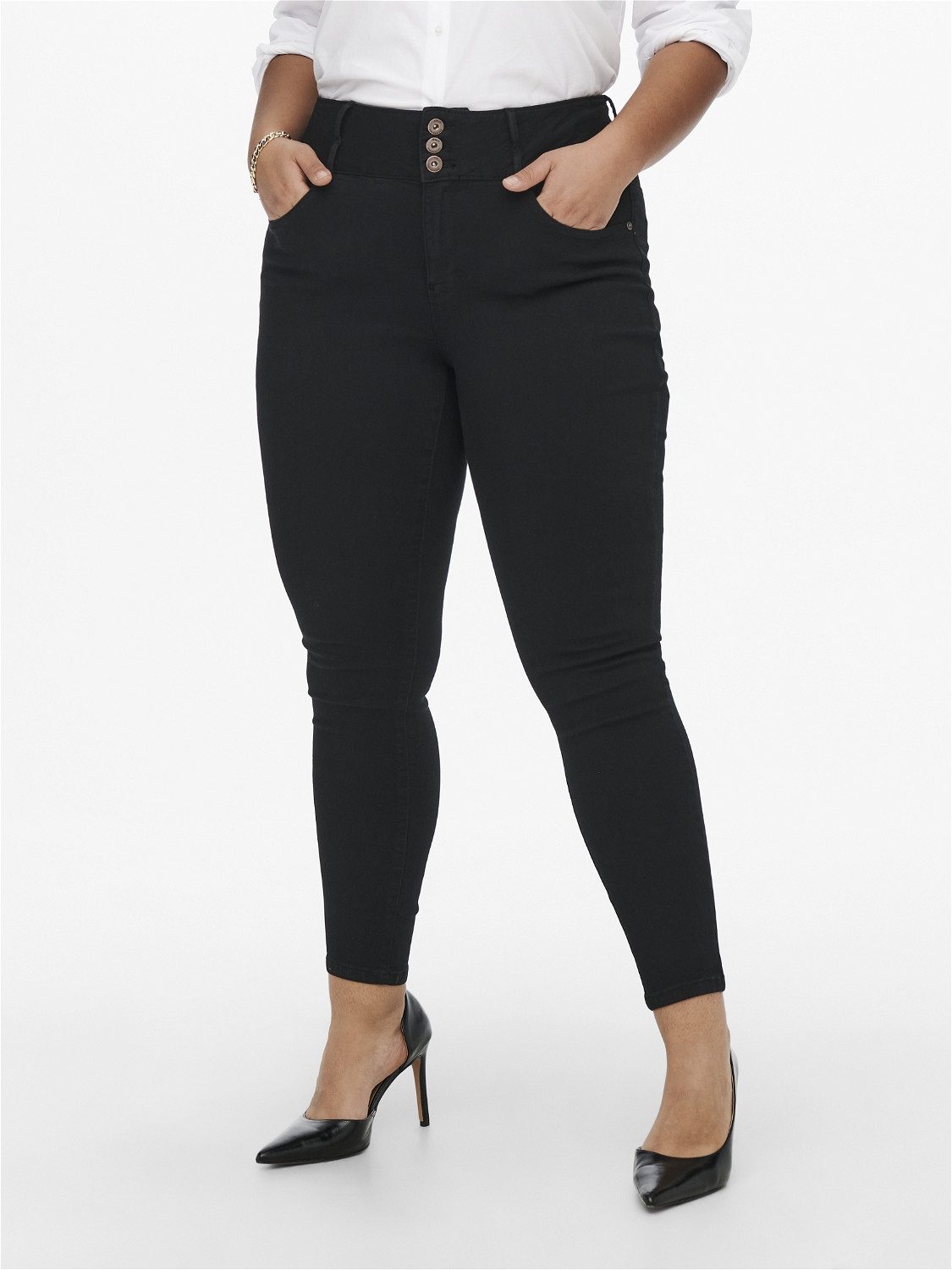 ONLY CARMAKOMA skinny jeans ANNA Highwaist met 3-knoopsband