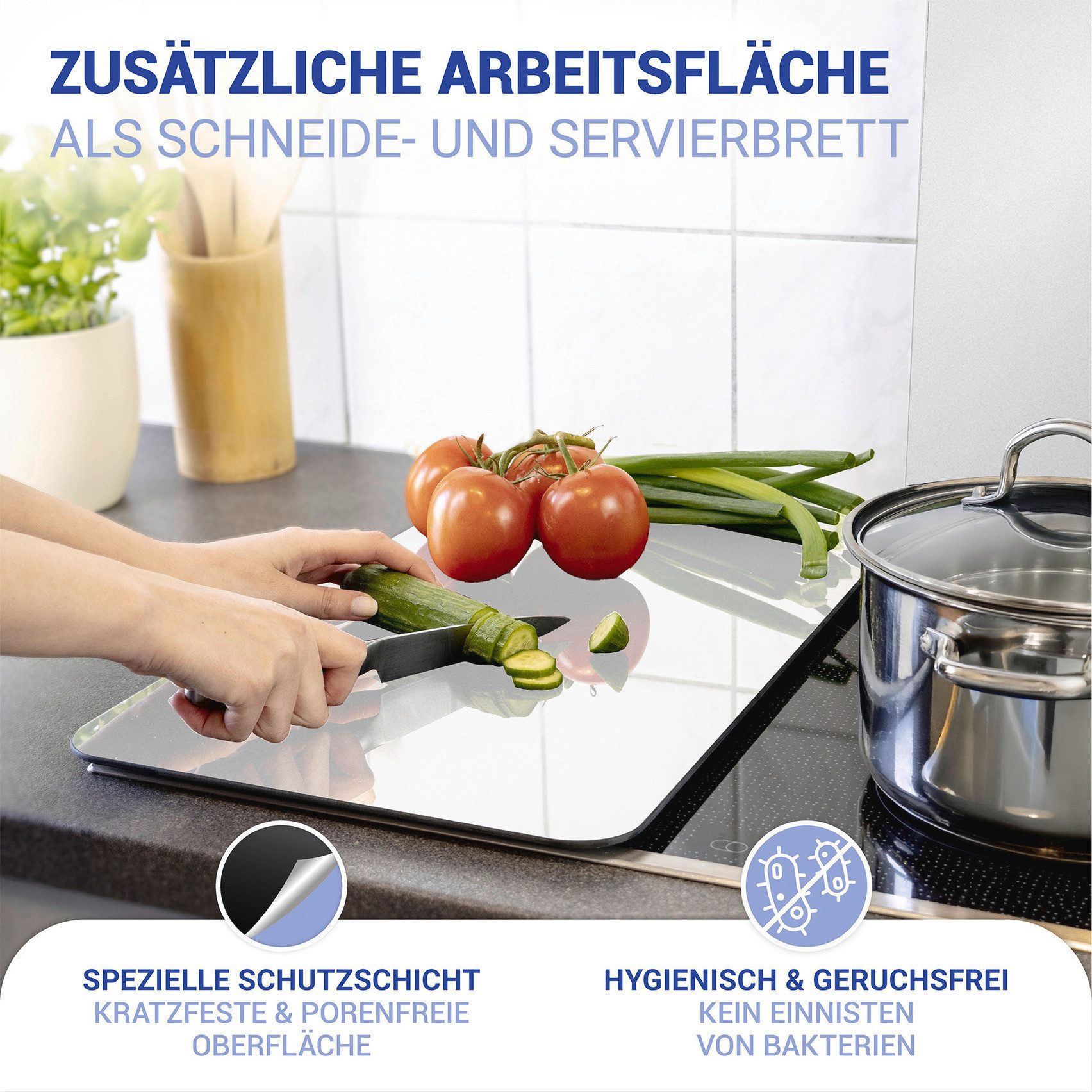 WENKO Kookplaatdeksel Universal Model Silber Kookplaatafdekking voor alle soorten kookplaten, krasvast, met antislipvoetjes (set, 2-delig)