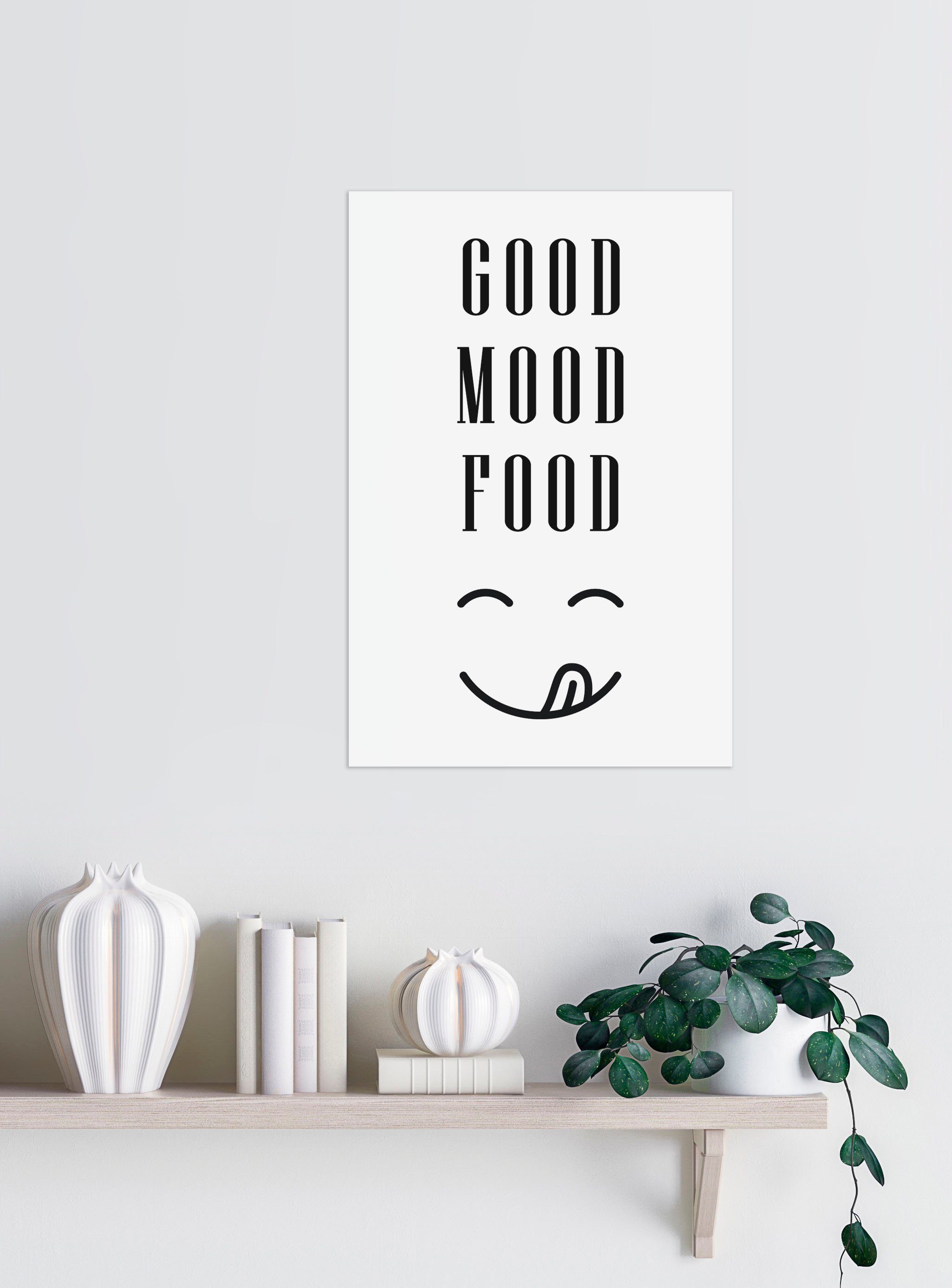 queence Sierobject voor aan de wand GOOD MOOD FOOD Stalen bord, blikken bord, spreuk, grappig, wanddecoratie, retro, 20x30cm