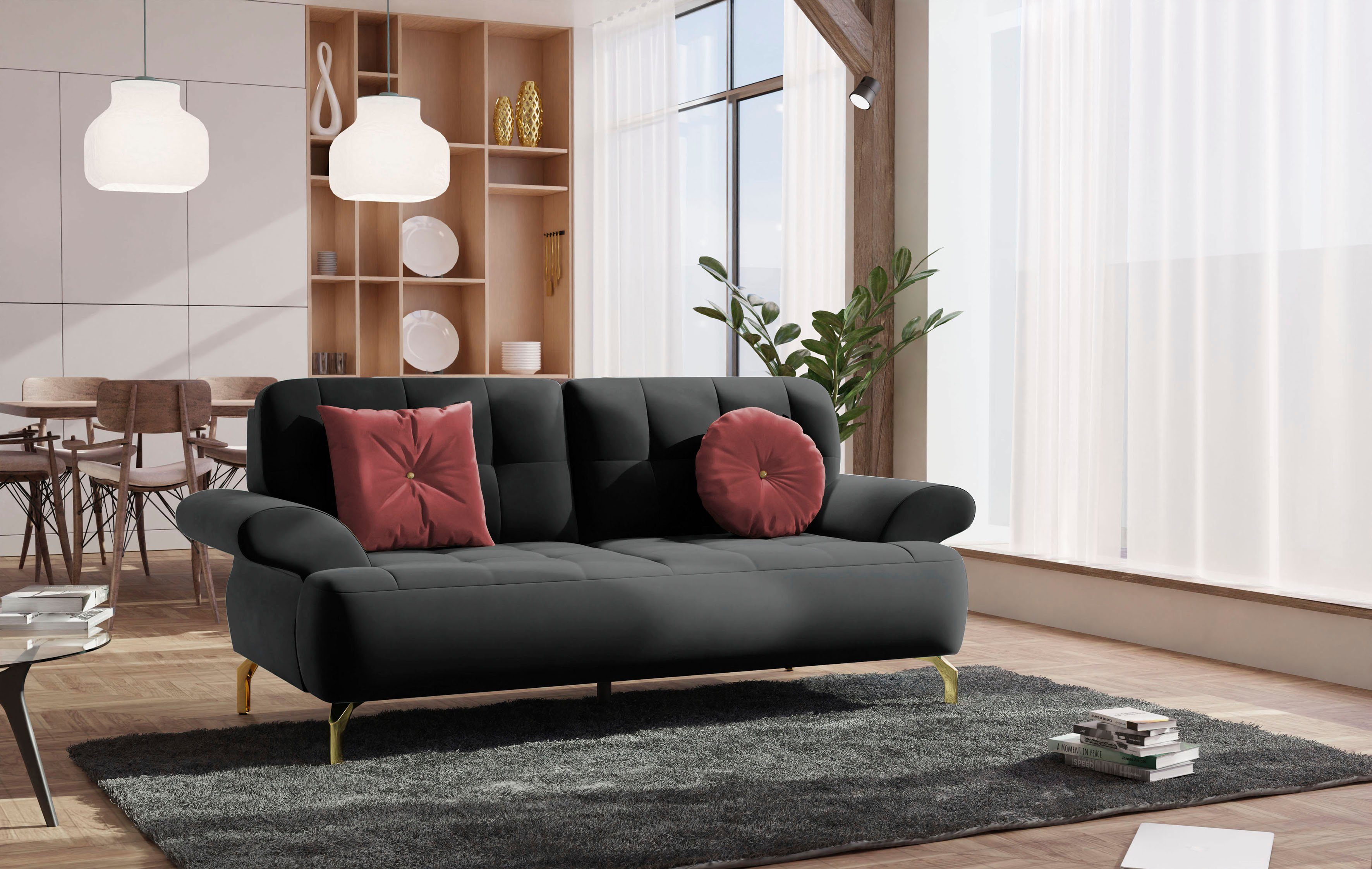sit&more 2-zitsbank Orient 1 incl. 2 sierkussens met strassteentjes, goudkleurige metalen poten zwart, 2-zitsbanken