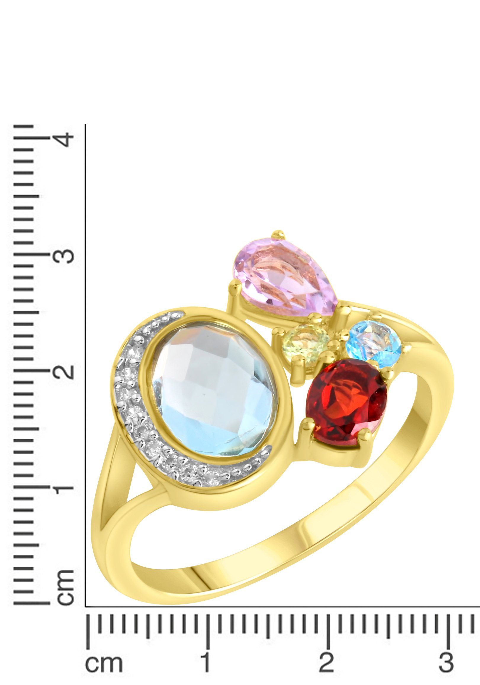 Firetti Ring Sieraad cadeau zilverkleur 925 zilveren ring mix met amethist, blauwe topaas (behandeld), granaat, peridot, zirkoon (synthetisch)
