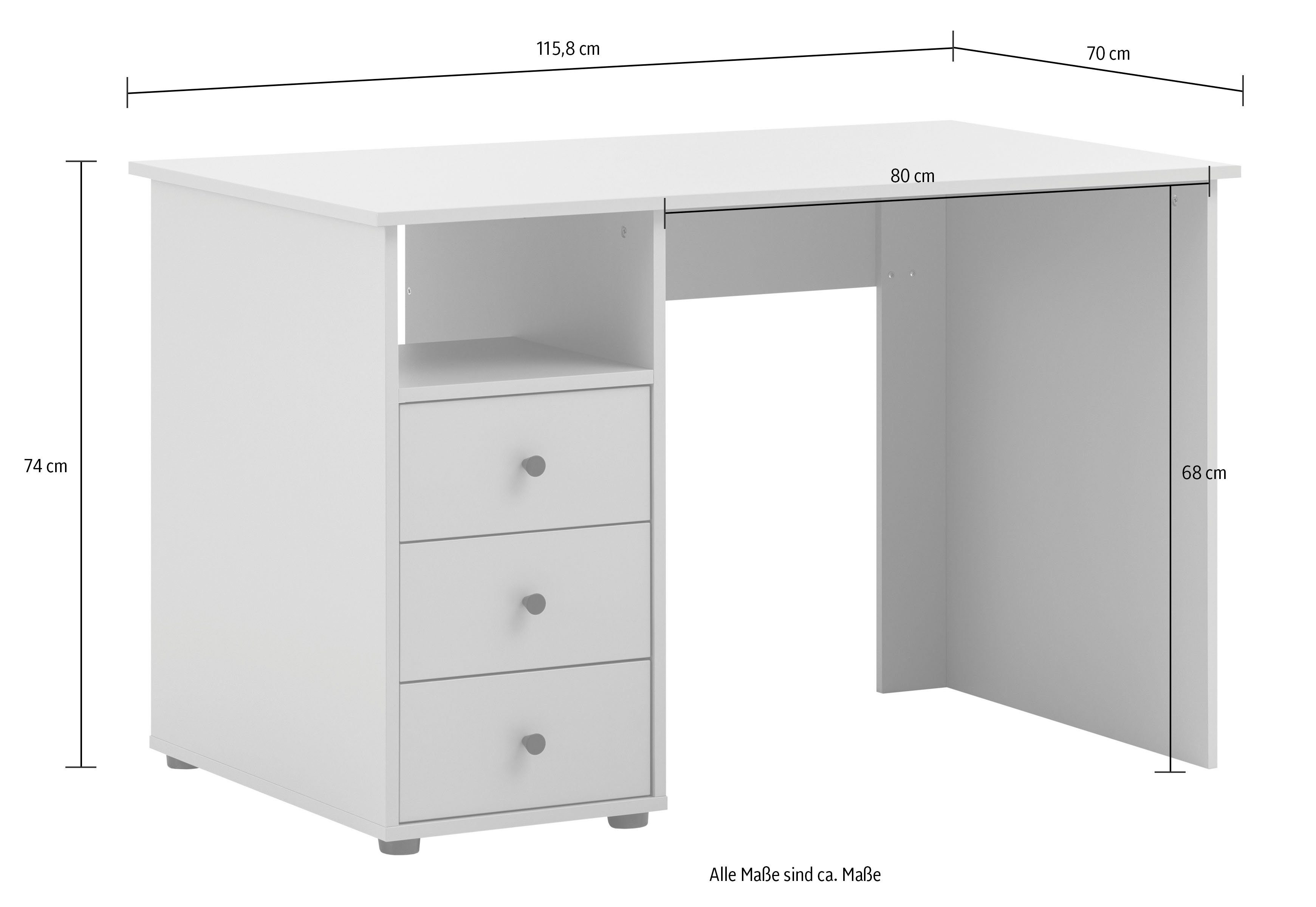 Schildmeyer Bureau Smash, breedte 115 cm 3 laden met uittrekbegrenzing en metalen beslag