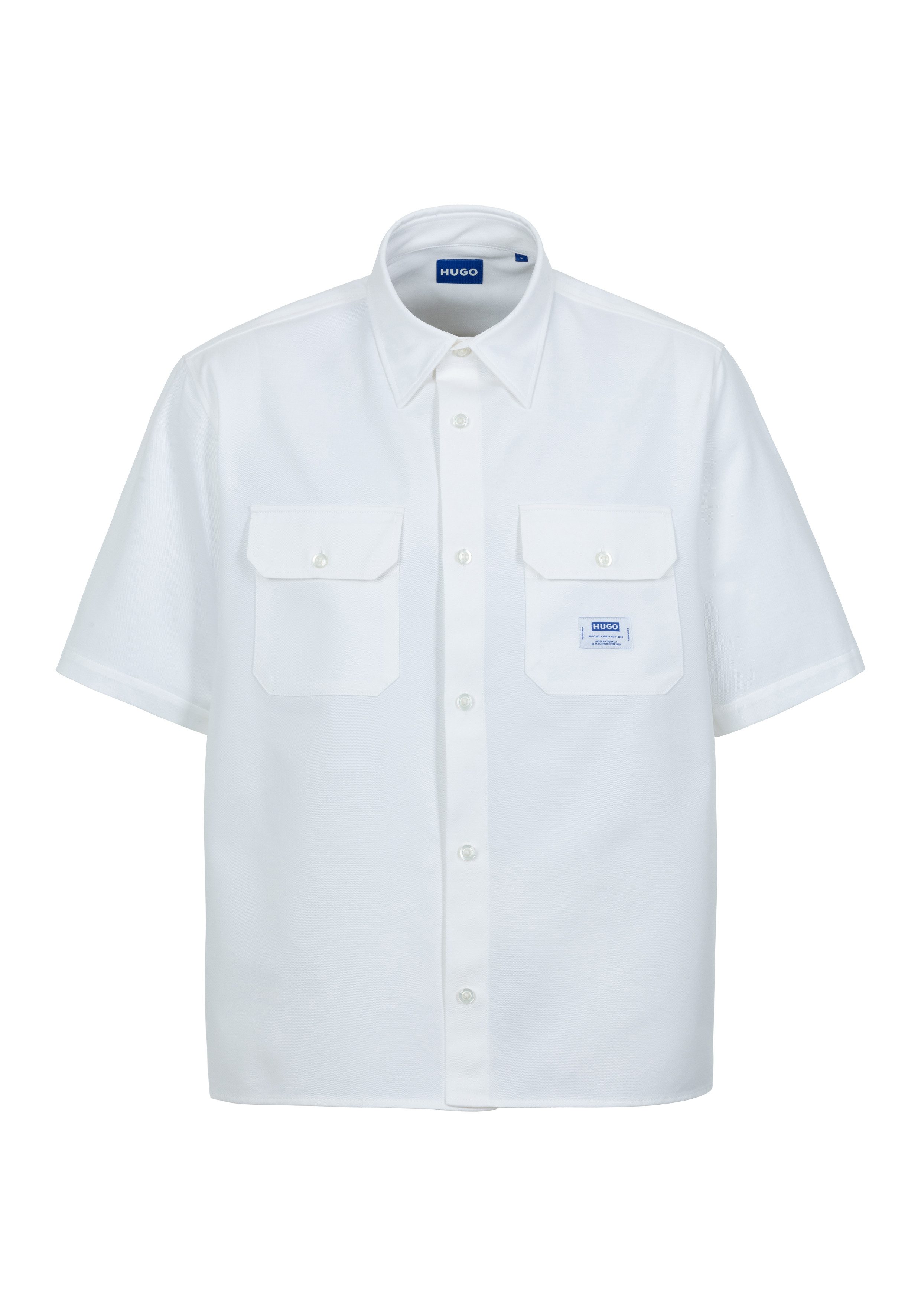 HUGO Blue Overhemd met korte mouwen Ekyno met contrasterend logo-badge op de borst