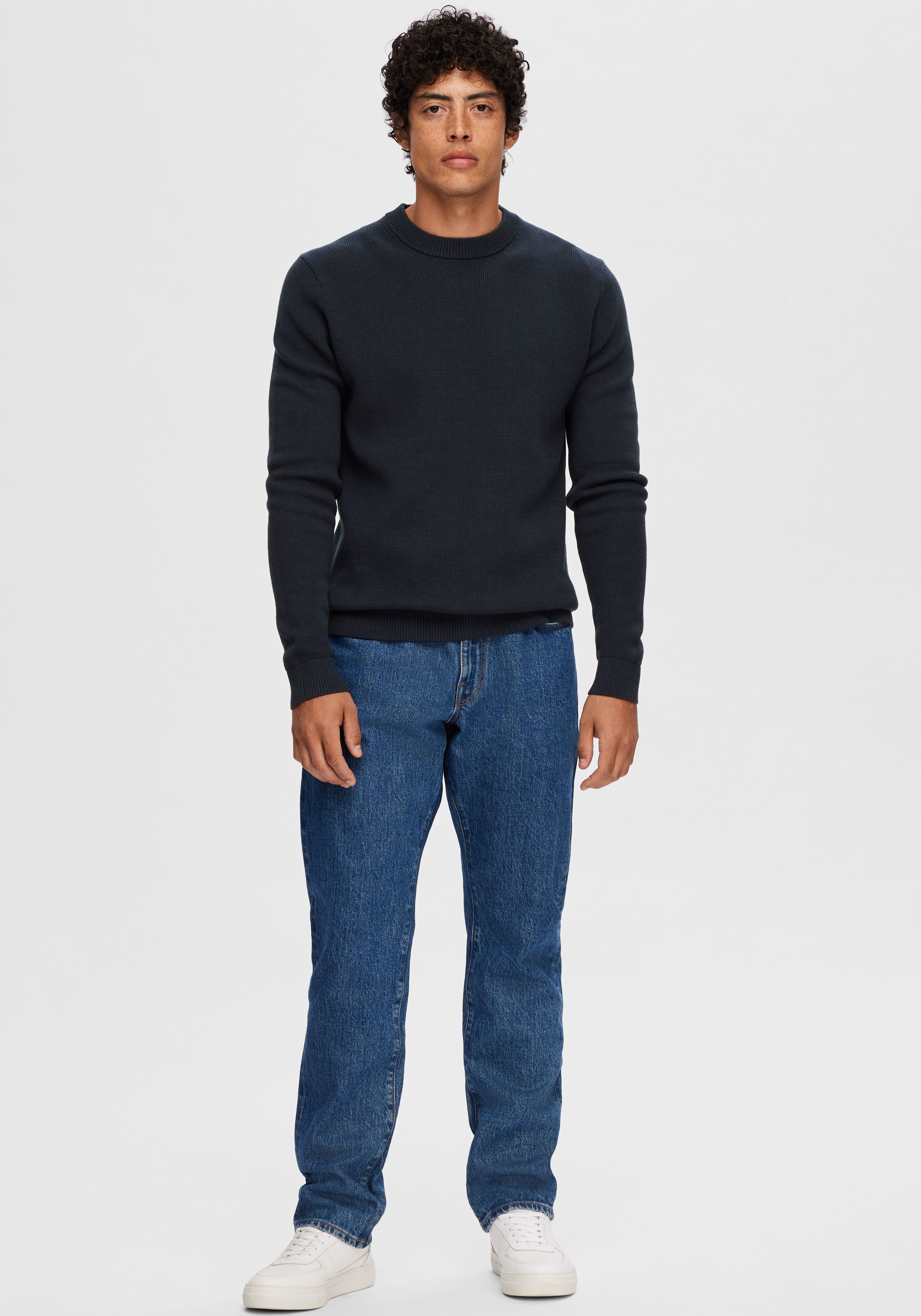 SELECTED HOMME Trui met ronde hals SLHDANE LS KNIT STRUCTURE CREW NECK NOOS