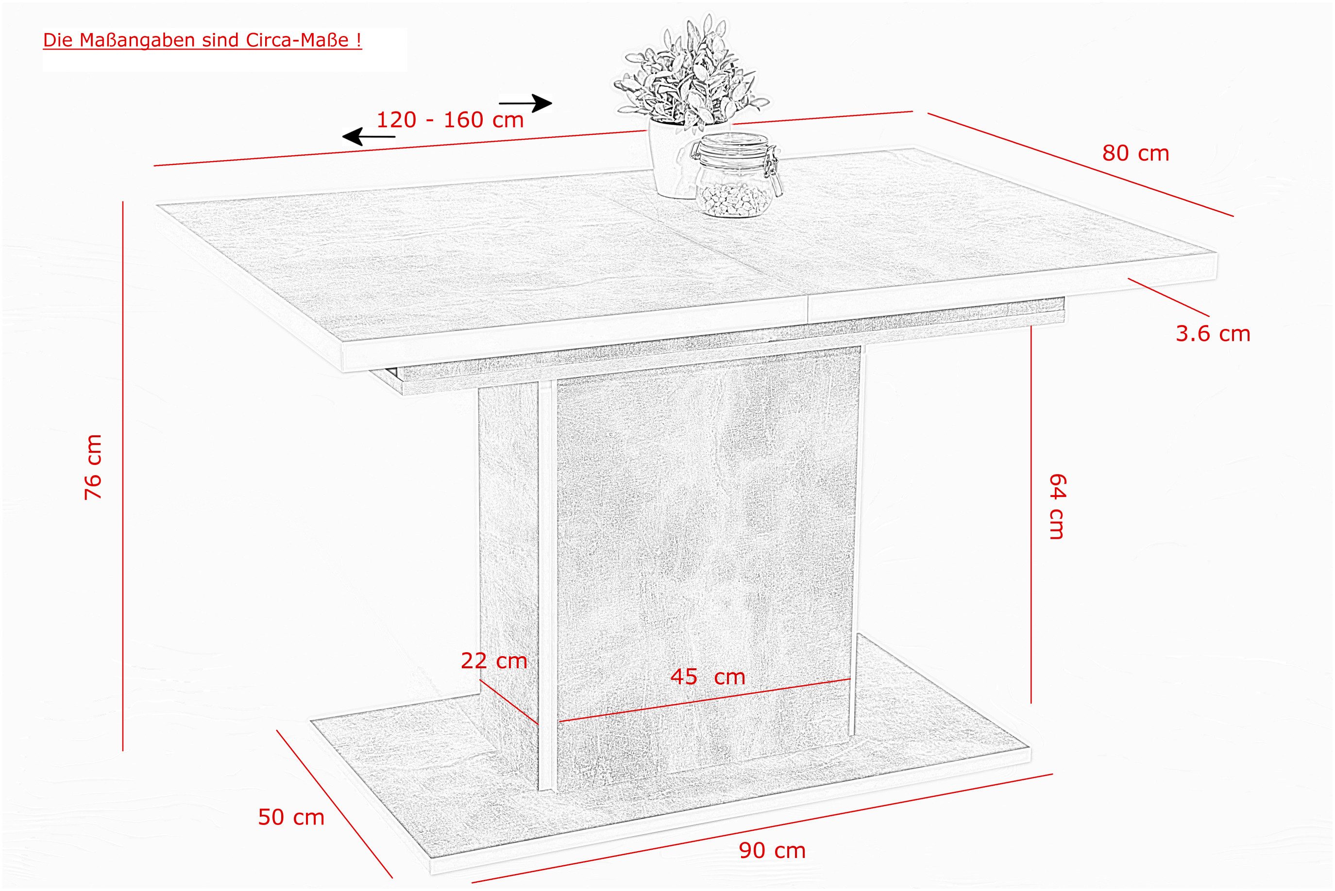 HELA Eethoek Donau Zuilentafel,Inlegplaat,uitbreidbaar,Schwinger,Handvat (5-delig)