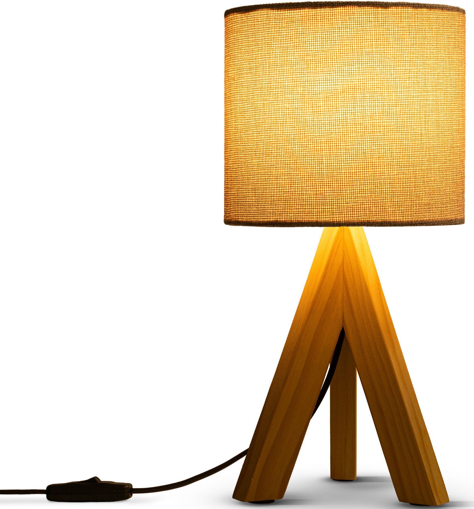 Paco Home Tafellamp BAJO CANVAS UNI COLOR Driepotig massief hout, textielscherm uni linnen, Ø 17 cm, H. 35 cm