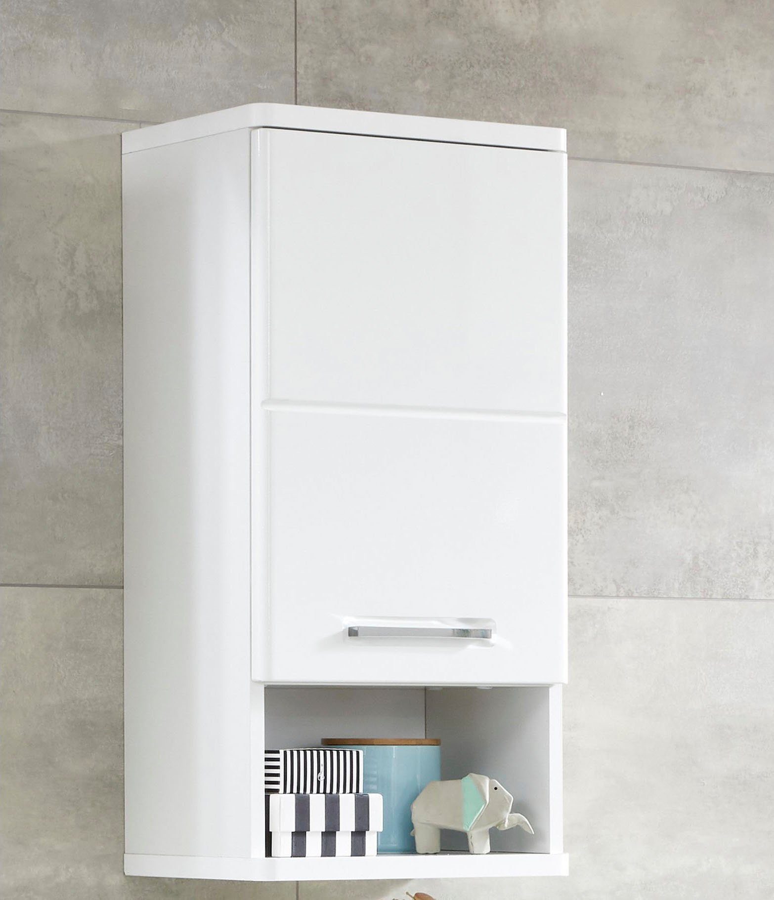 welltime Hangend kastje Mora Badkast in hoogglans wit met opbergvak - Afmetingen (B/D/H) 37/28/76 cm