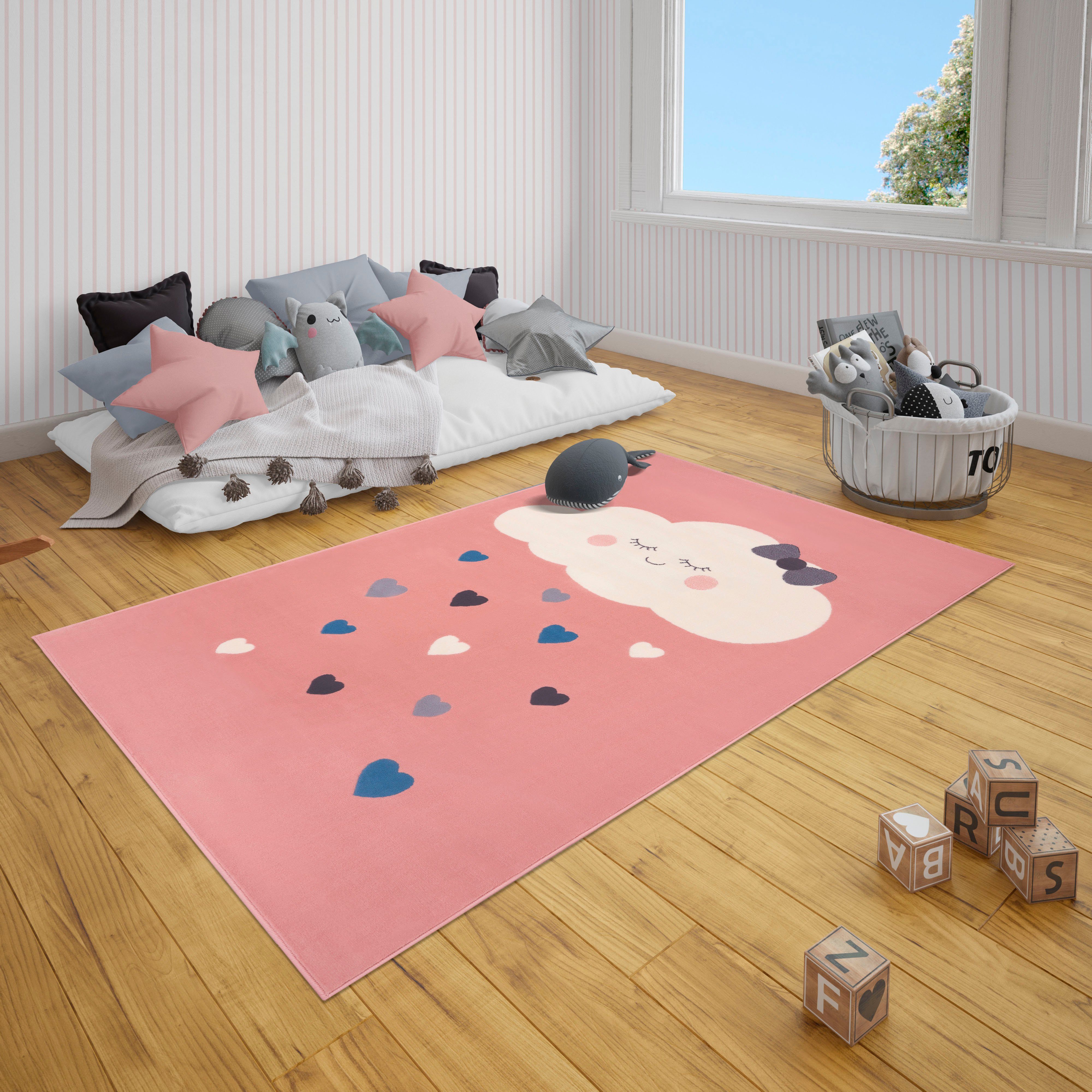 HANSE Home Kindervloerkleed Lovely Sky Wolk, hemel, korte pool, slijtvast, gemakkelijk in onderhoud, harten