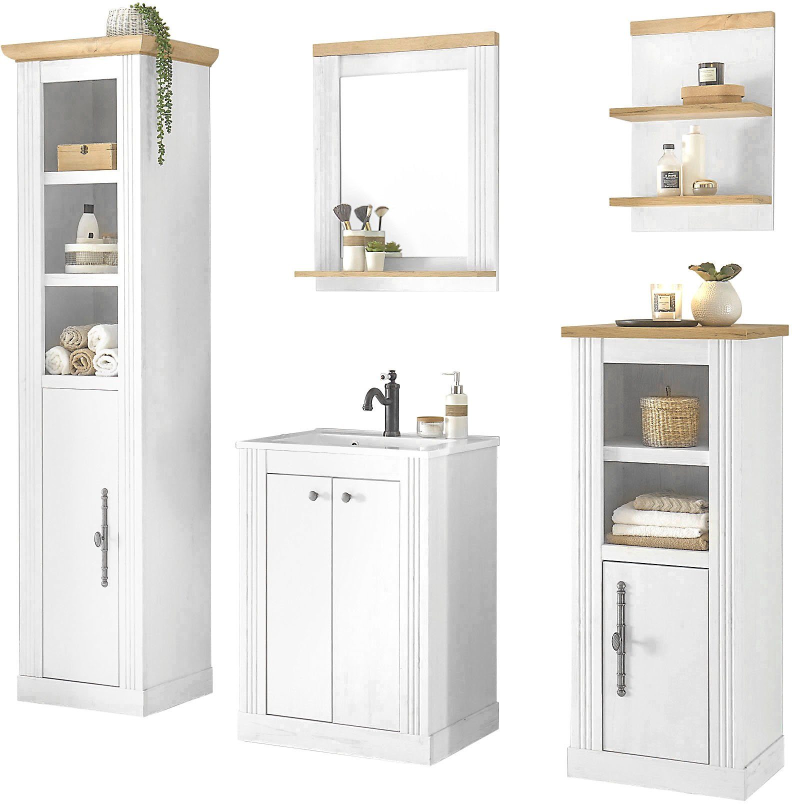 Home affaire Badkamerserie Westminster in romantische rustieke stijl, exclusief by otto (5-delig) badmeubelsets wit
