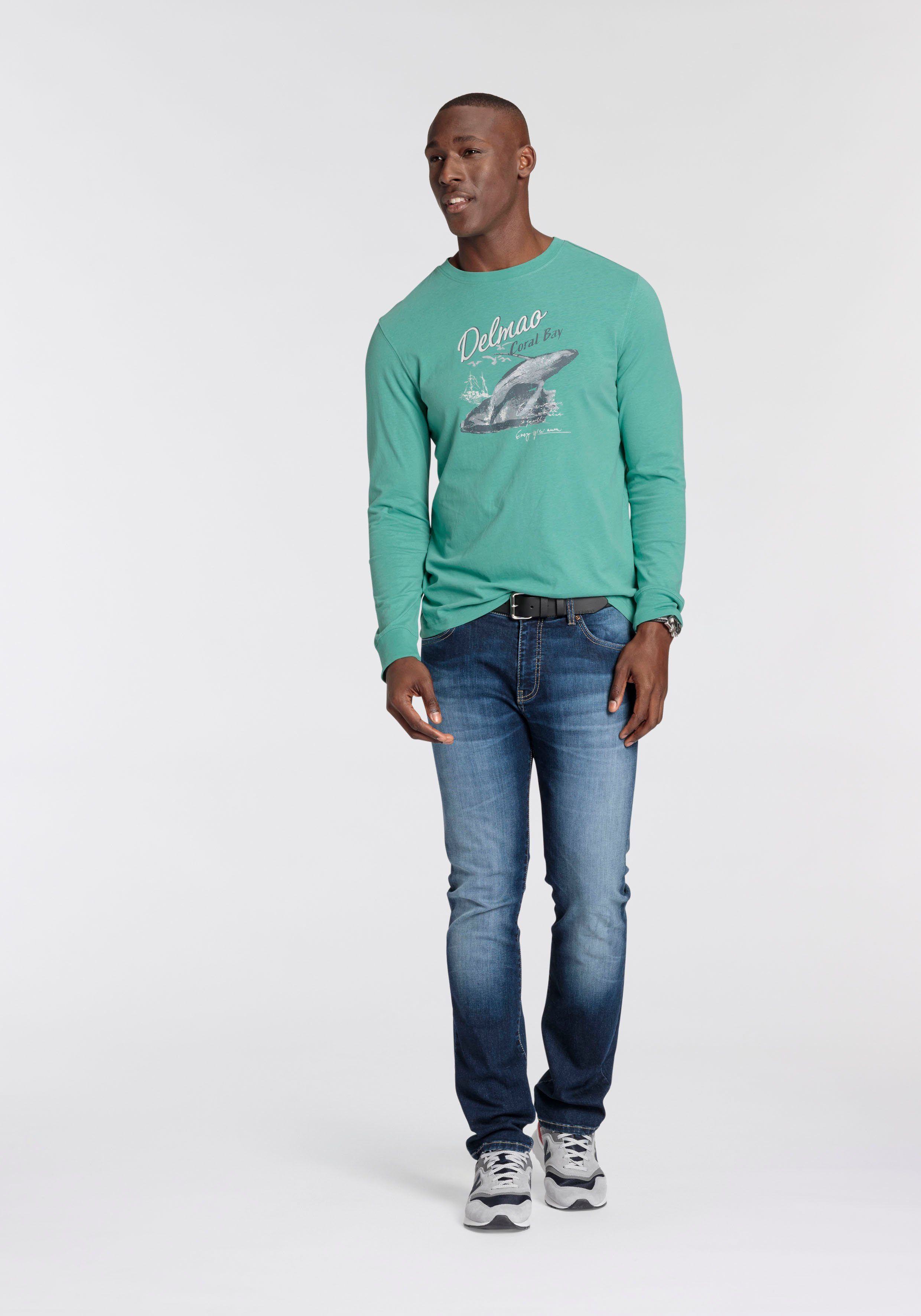 DELMAO Shirt met lange mouwen smalle pasvorm, met casual print, ronde hals
