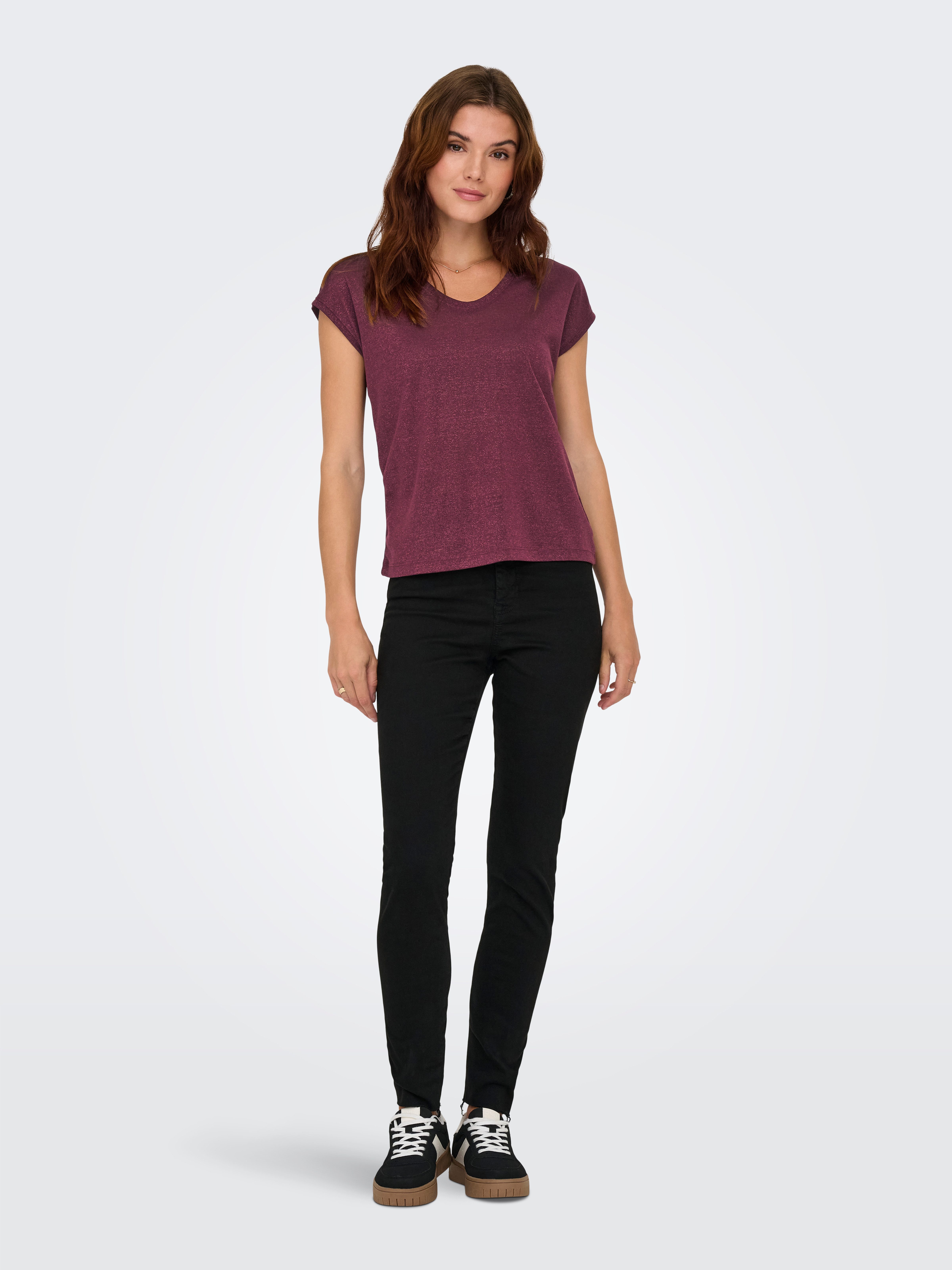 Only Shirt met korte mouwen ONLSILVERY S/S V NECK LUREX TOP JRS NOOS