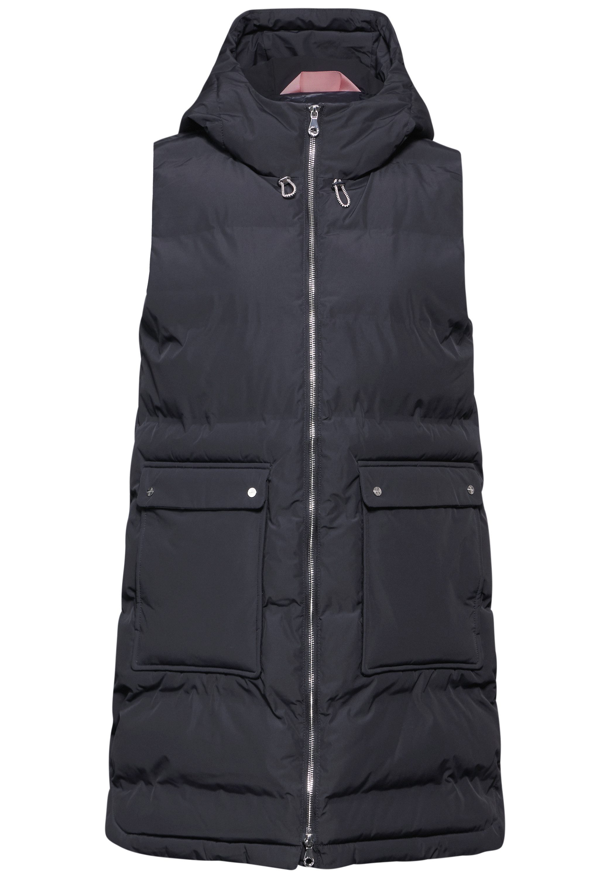 STREET ONE Lang gilet gestept en met capuchon