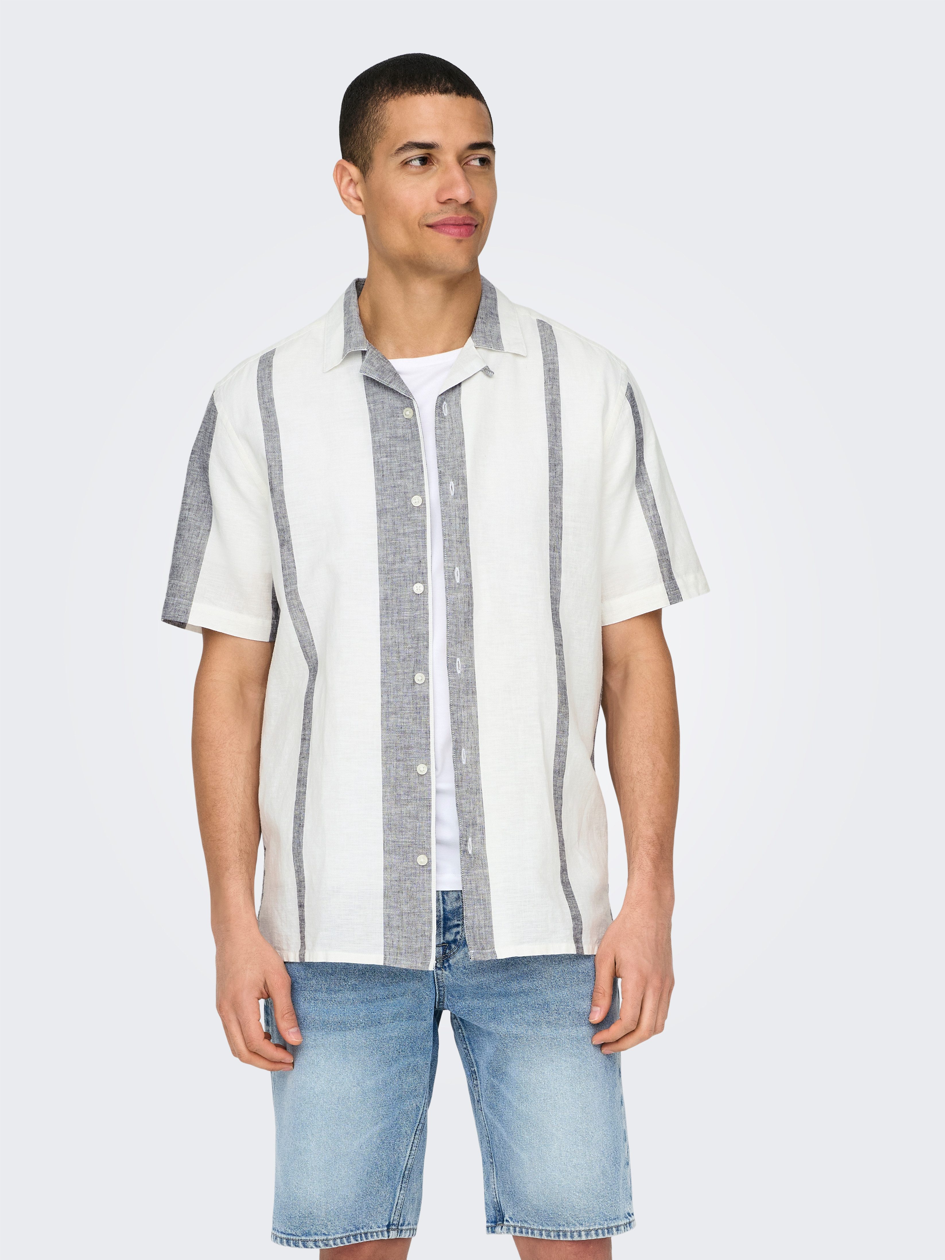 ONLY & SONS Overhemd met korte mouwen ONSCAIDEN SS STRIPE LINEN RESORT NOOS