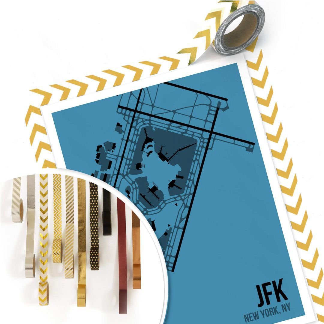 Wall-Art Poster Artprint JFK plattegrond New York (1 stuk)