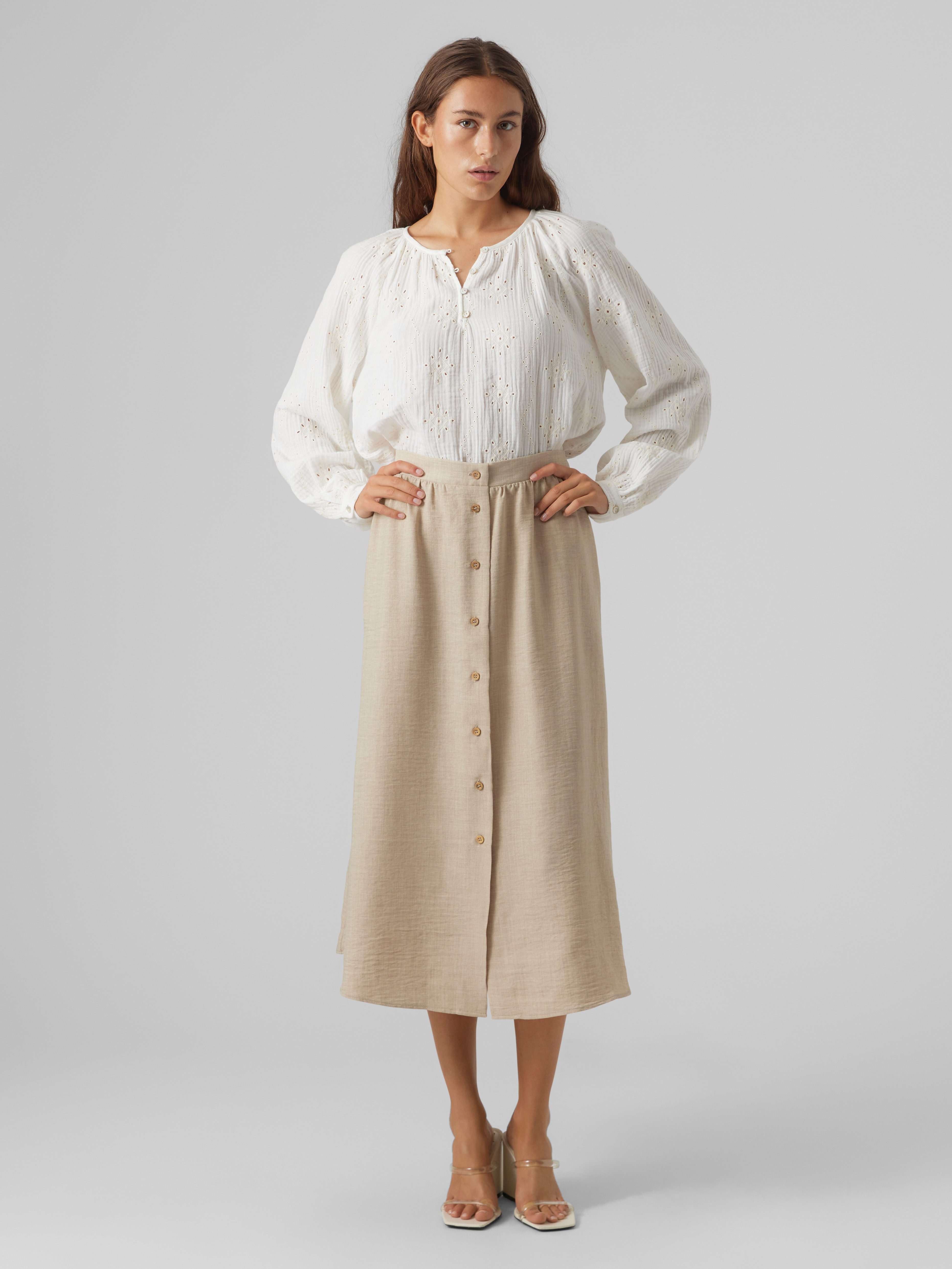 Vero Moda Maxirok VMMELANEY HW BUTTON CALF SKIRT WVN NOOS