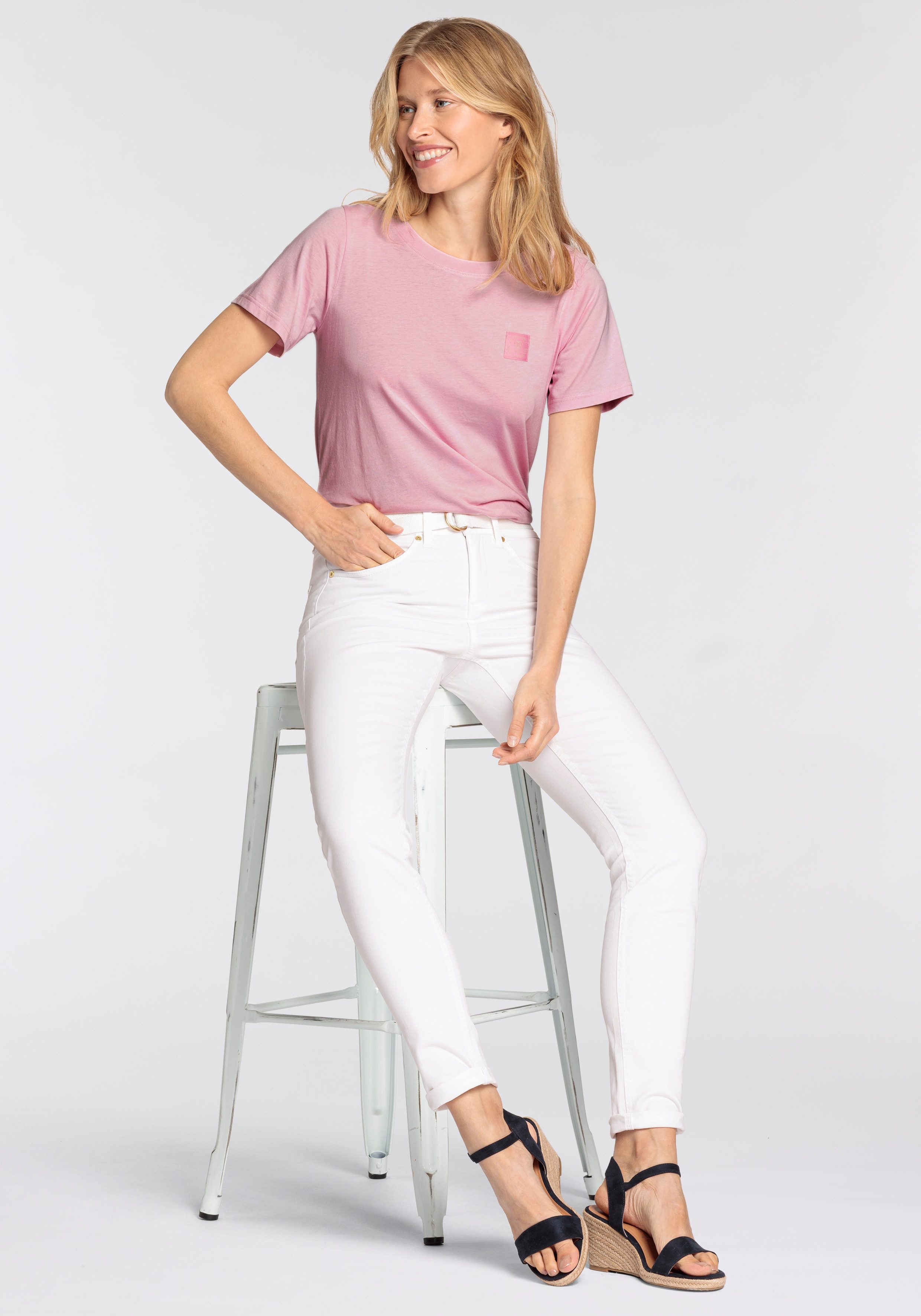 DELMAO Skinny jeans smalle pasvorm smalle broekpasvorm normale taille enkel-lang (set Met riem)
