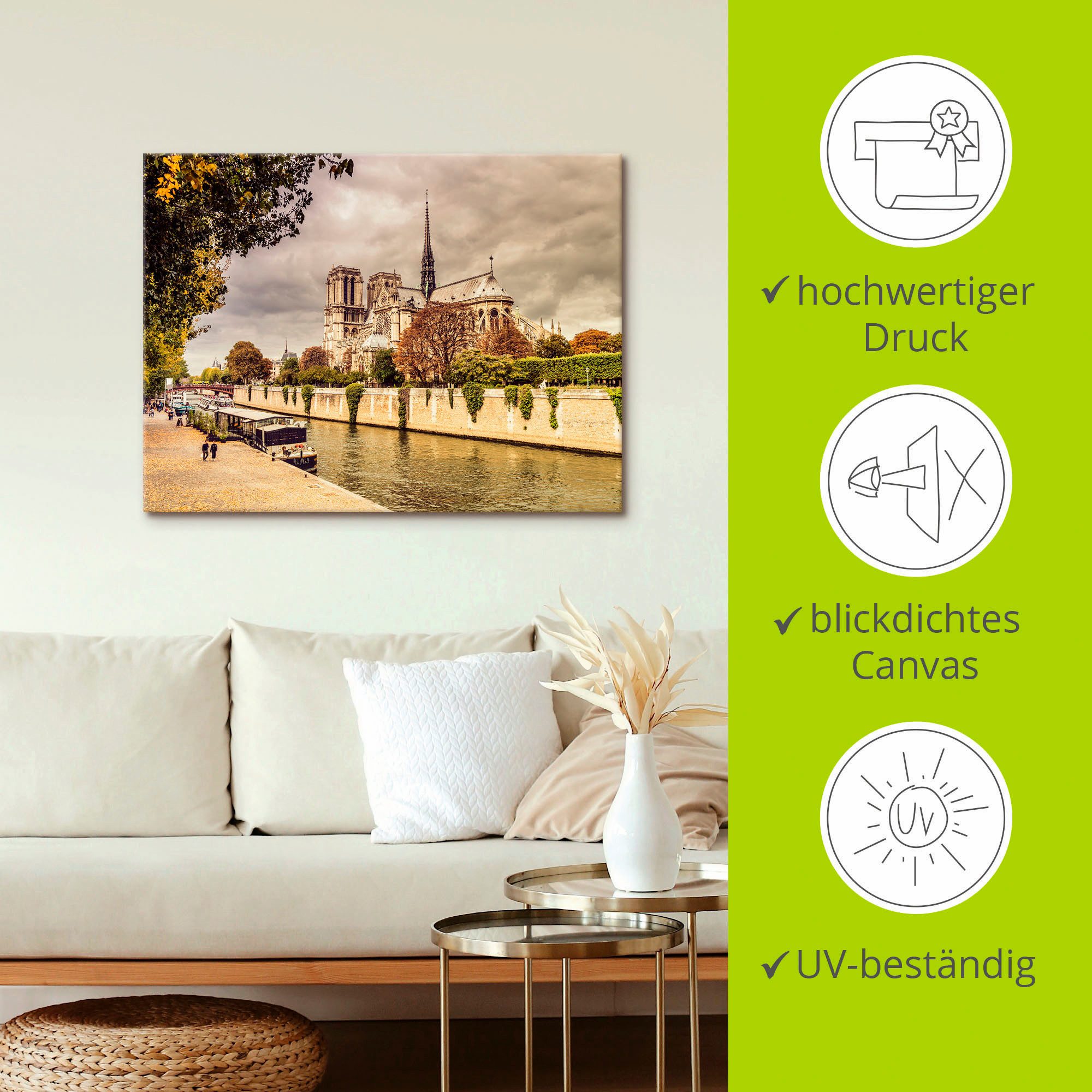 Artland Artprint op linnen Parijs Notre-Dame I gespannen op een spieraam