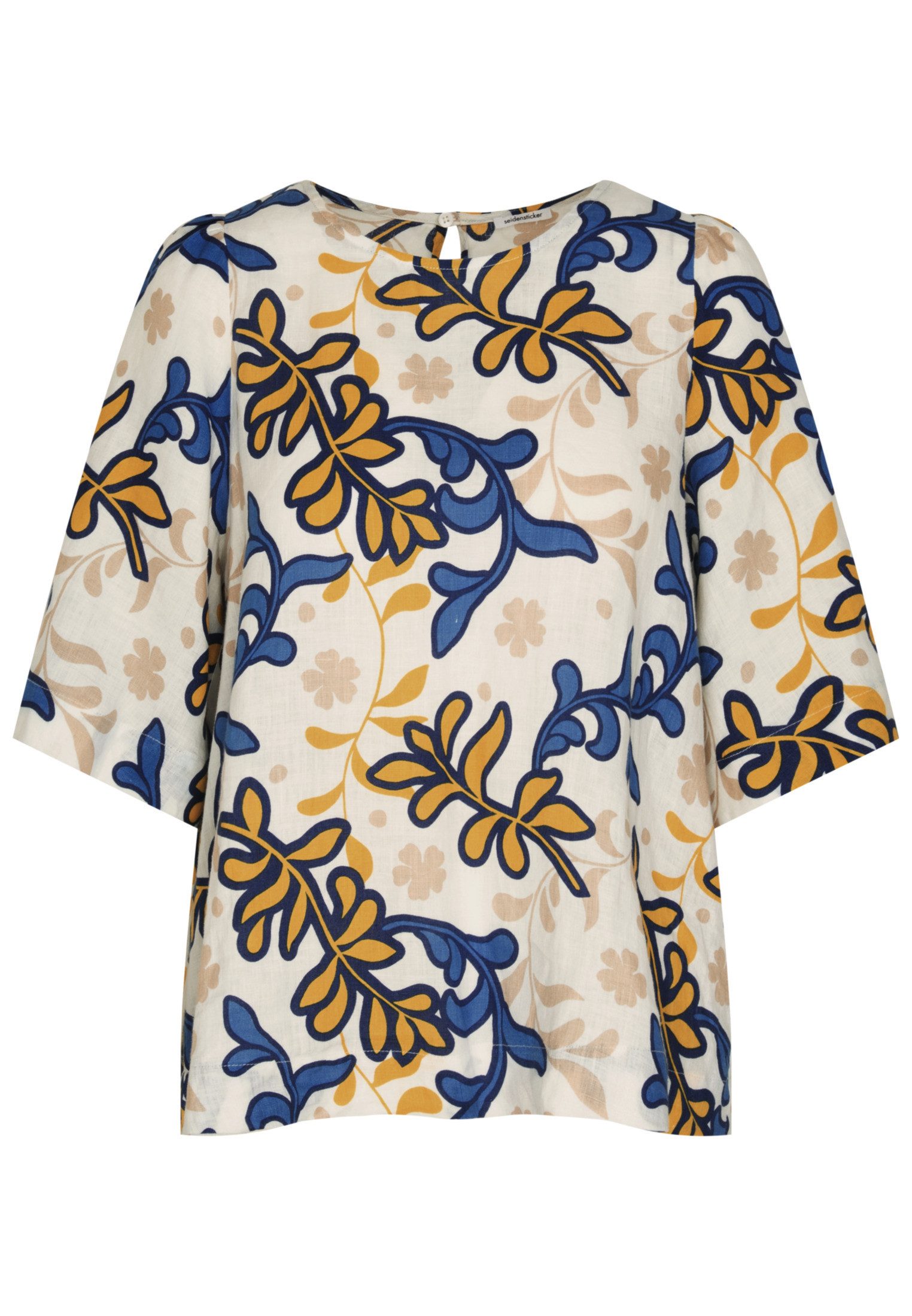 seidensticker Shirtblouse Zwarte roos Korte mouwen ronde hals print