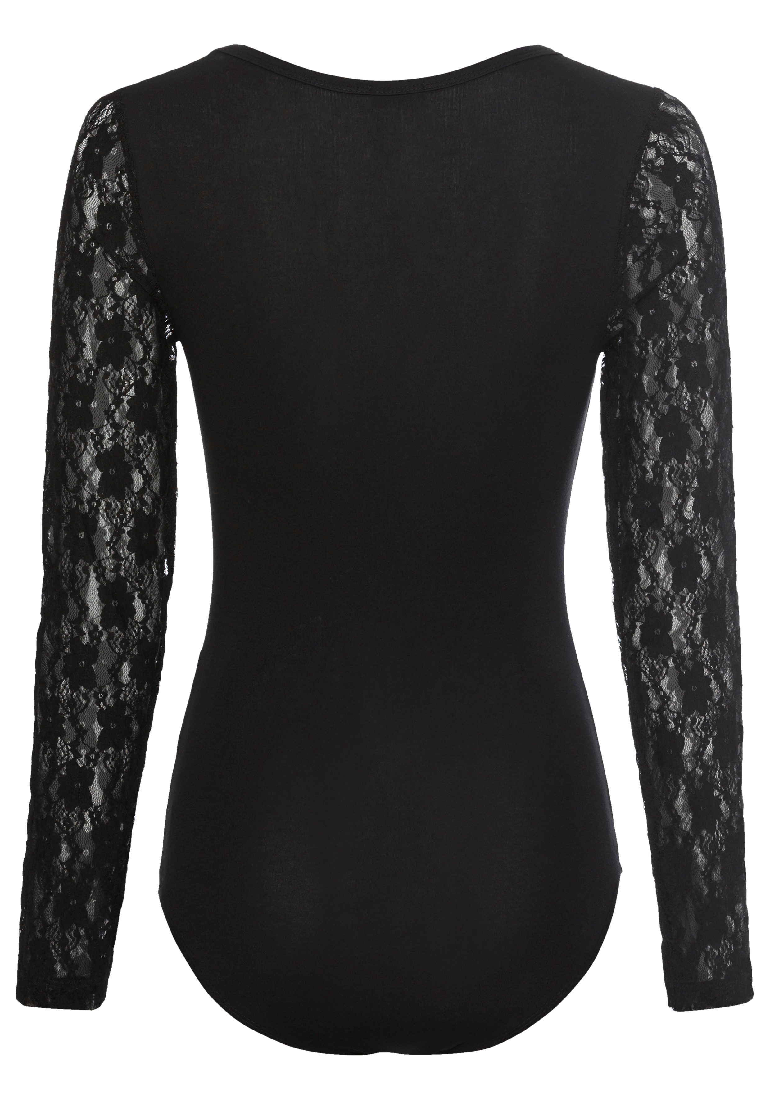 Laura Scott Body met lange mouwen met edele kantmouwen