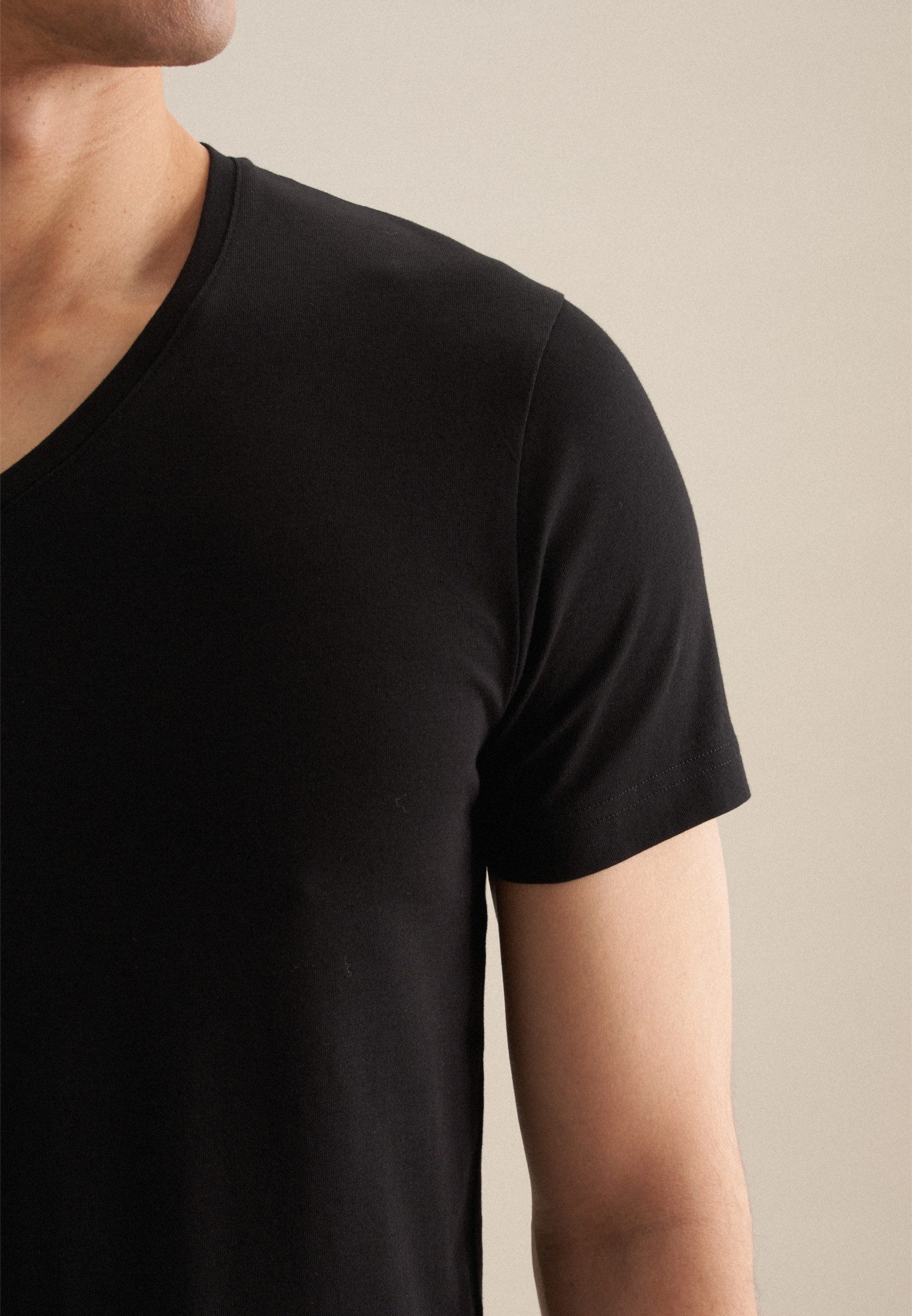 seidensticker T-shirt Zwarte roos Korte mouwen V-hals uni