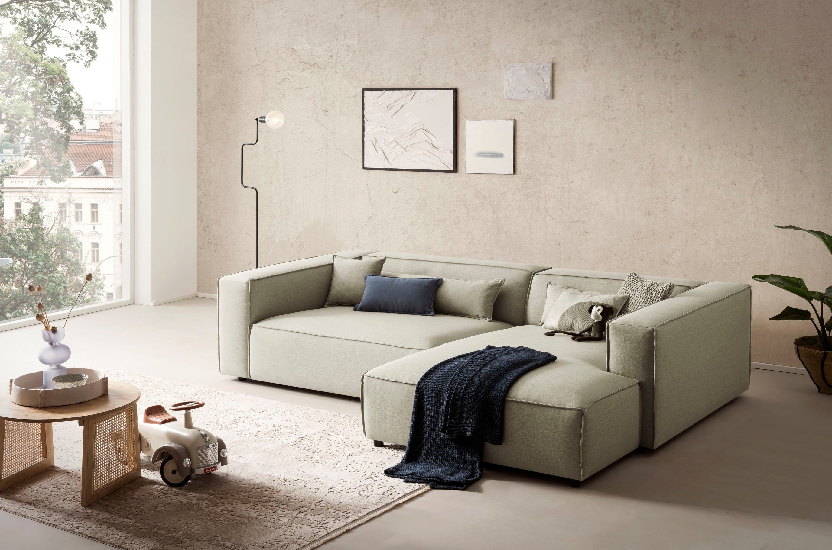 LeGer Home by Lena Gercke Hoekbank PIARA XXL, Big-sofa in cord of linnenlook, L-vorm, met biesnaad