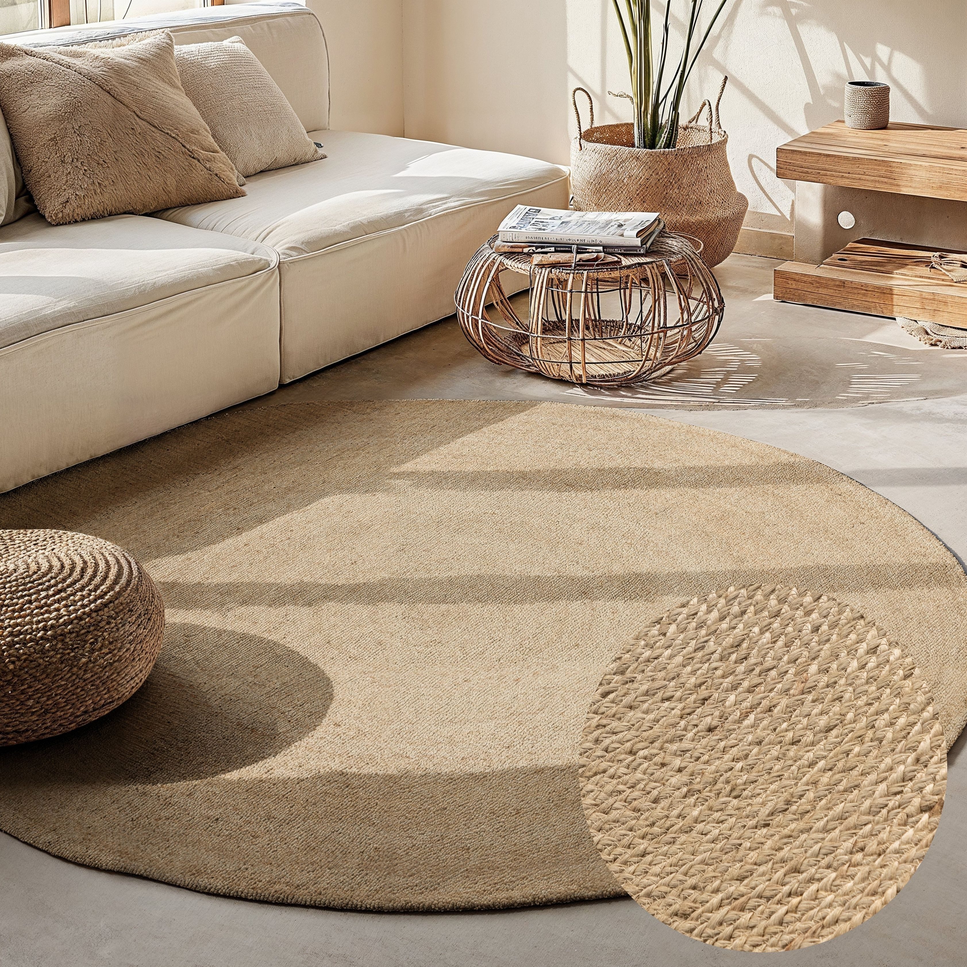 HANSE Home Vloerkleed Rangpur jute tapijt Handgeweven, 100% jute, natuurlijk, woonkamer, hal, boho, scandi moderne vloerkleden maat Ø 140 cm x 10 mm