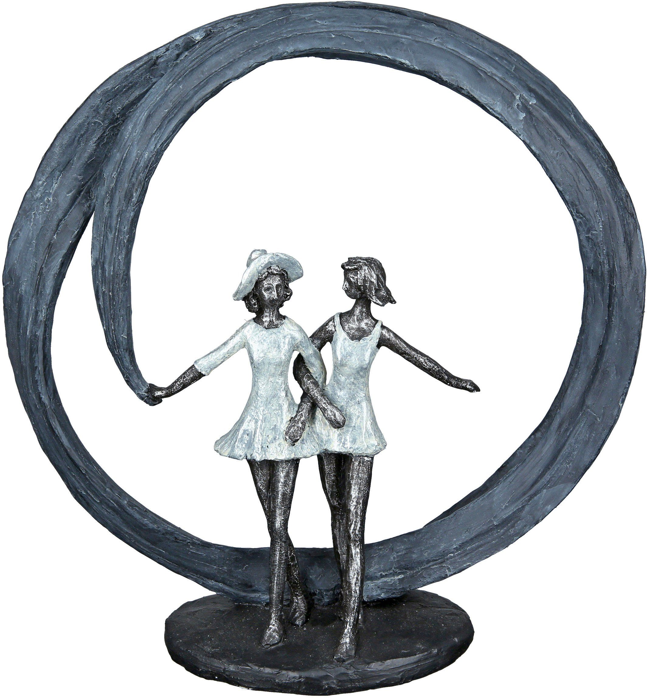 Casablanca by Gilde Decoratief figuur Sculptuur More than friends, grijs/zilverkleur Decoratief object, hoogte 33 cm, 2 vrouwen in grijze cirkel, op zwarte voet, woonkamer (1 stuk)