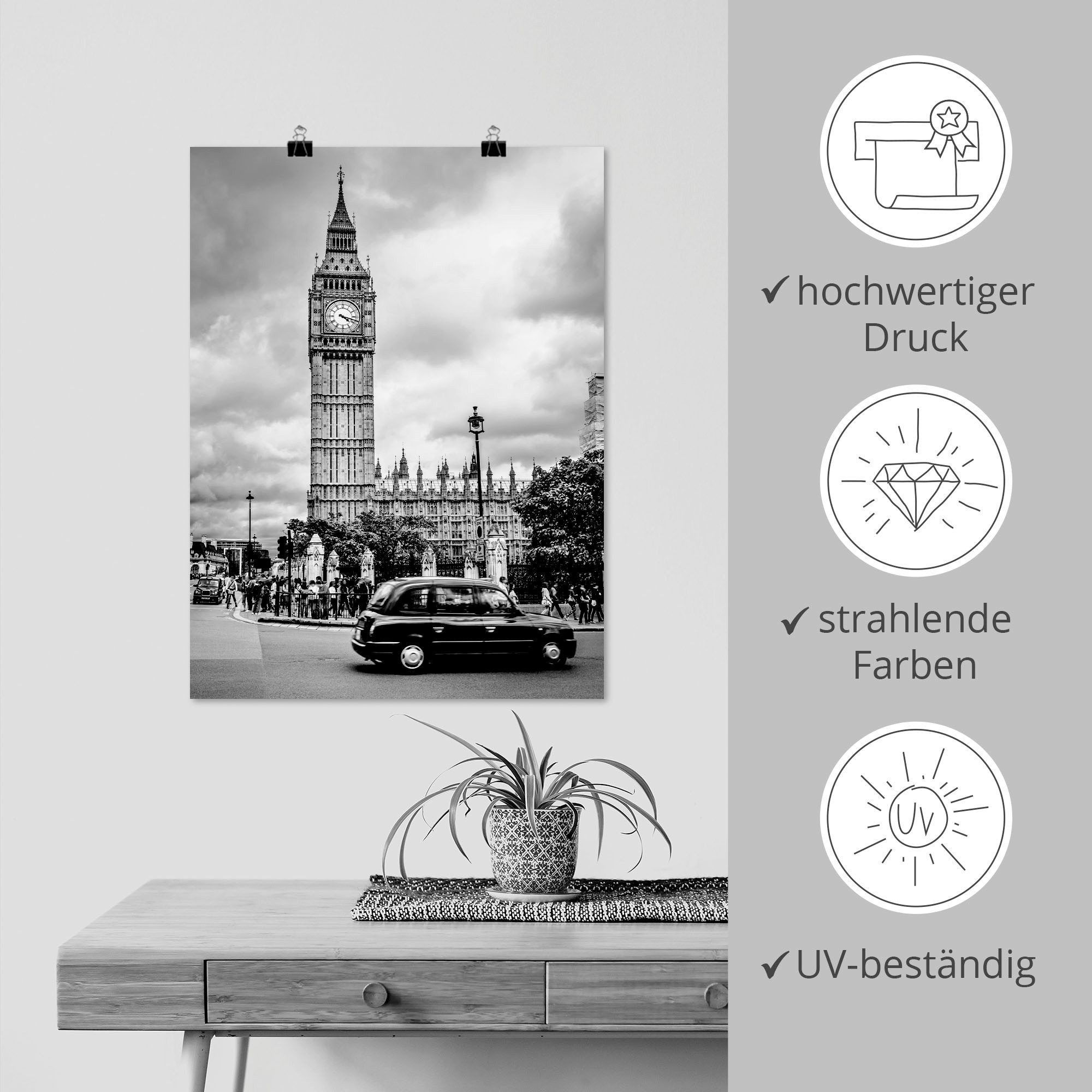 Artland Artprint Londen Taxi en Big Ben als artprint op linnen, poster in verschillende formaten maten
