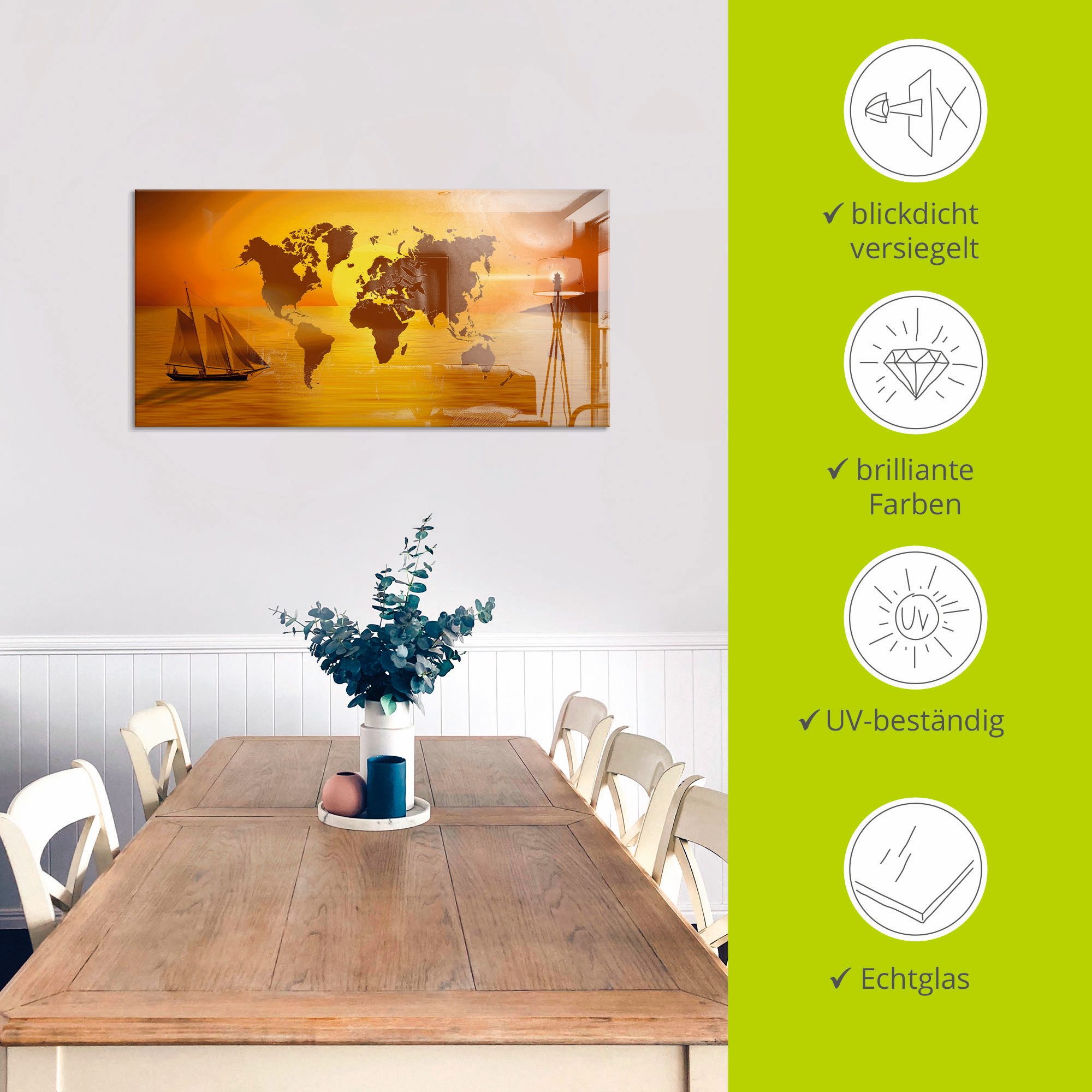 Artland Print op glas Reis om de wereld in verschillende maten