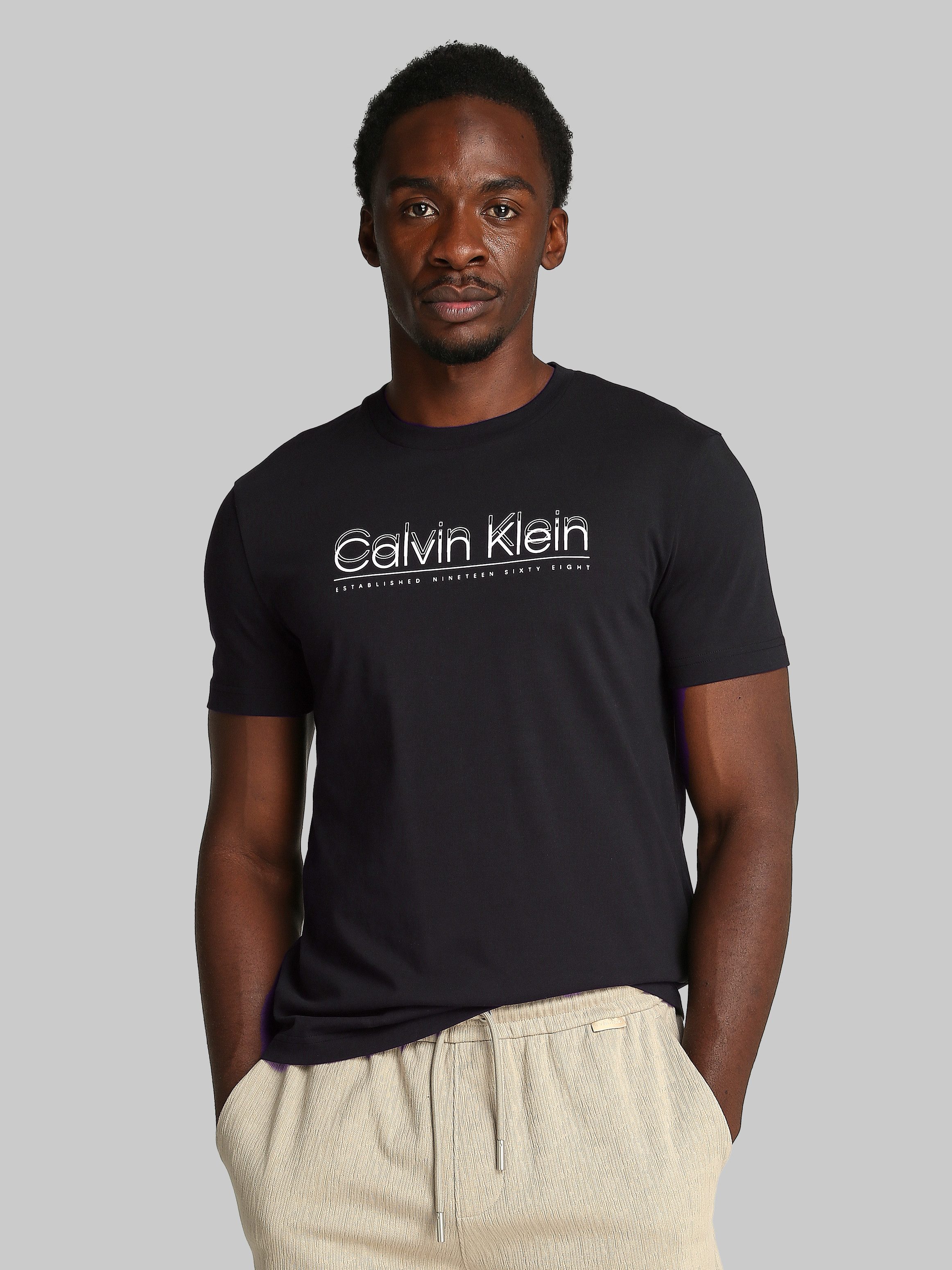Calvin Klein T-shirt CP-DOUBLE LOGO T-SHIRT met groot logo-opschrift heren t-shirts maat XL zwart