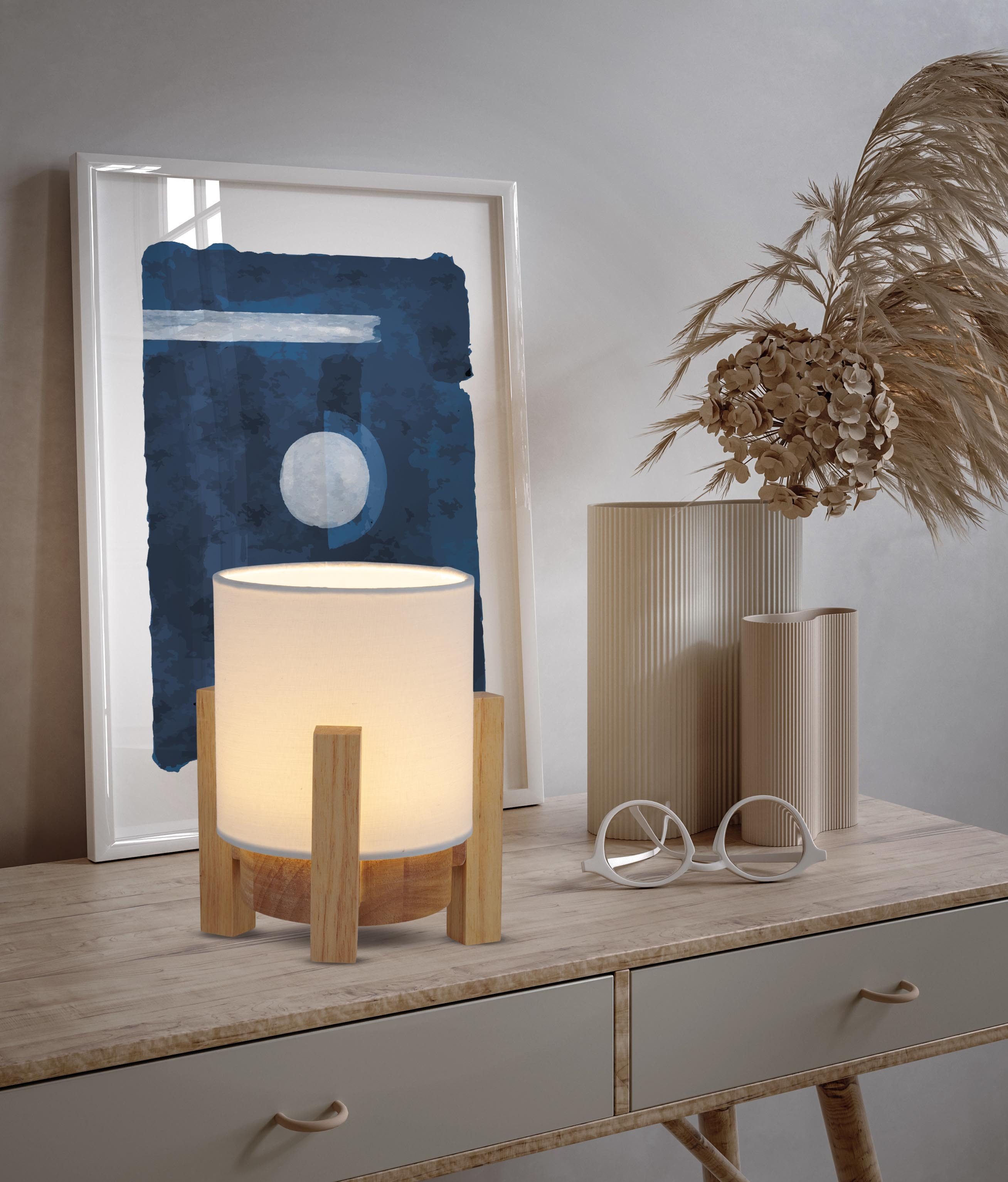 näve Led-tafellamp Matida Accu-werking, incl. USB-C-kabel, houten frame, textielscherm, dimbaar (1 stuk)