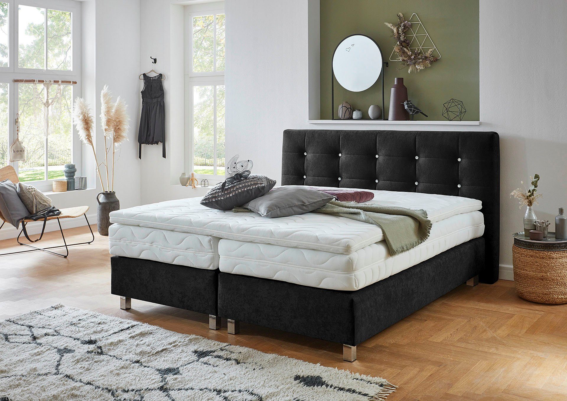 Westfalia Polsterbetten Boxspring met knopen in kristal-look, naar keuze met topmatras