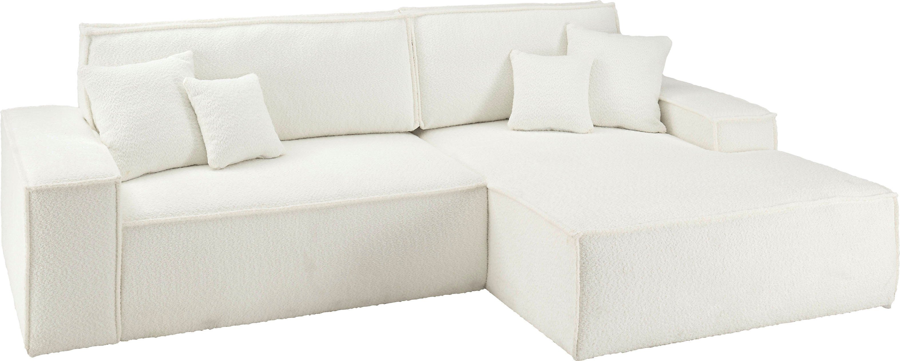 andas Hoekbank Finnley slaapbank 267 cm in Bouclé, fijne structuur en cord, L-vorm