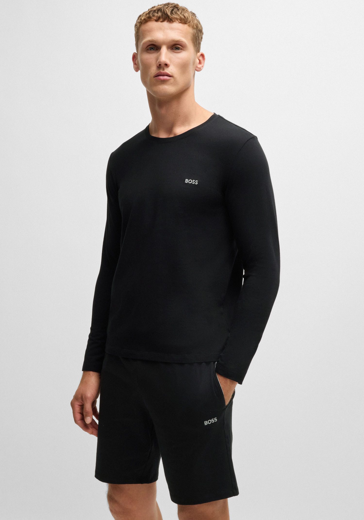BOSS Shirt met lange mouwen Mix&Match LS-Shirt R met -borduursel op de borst