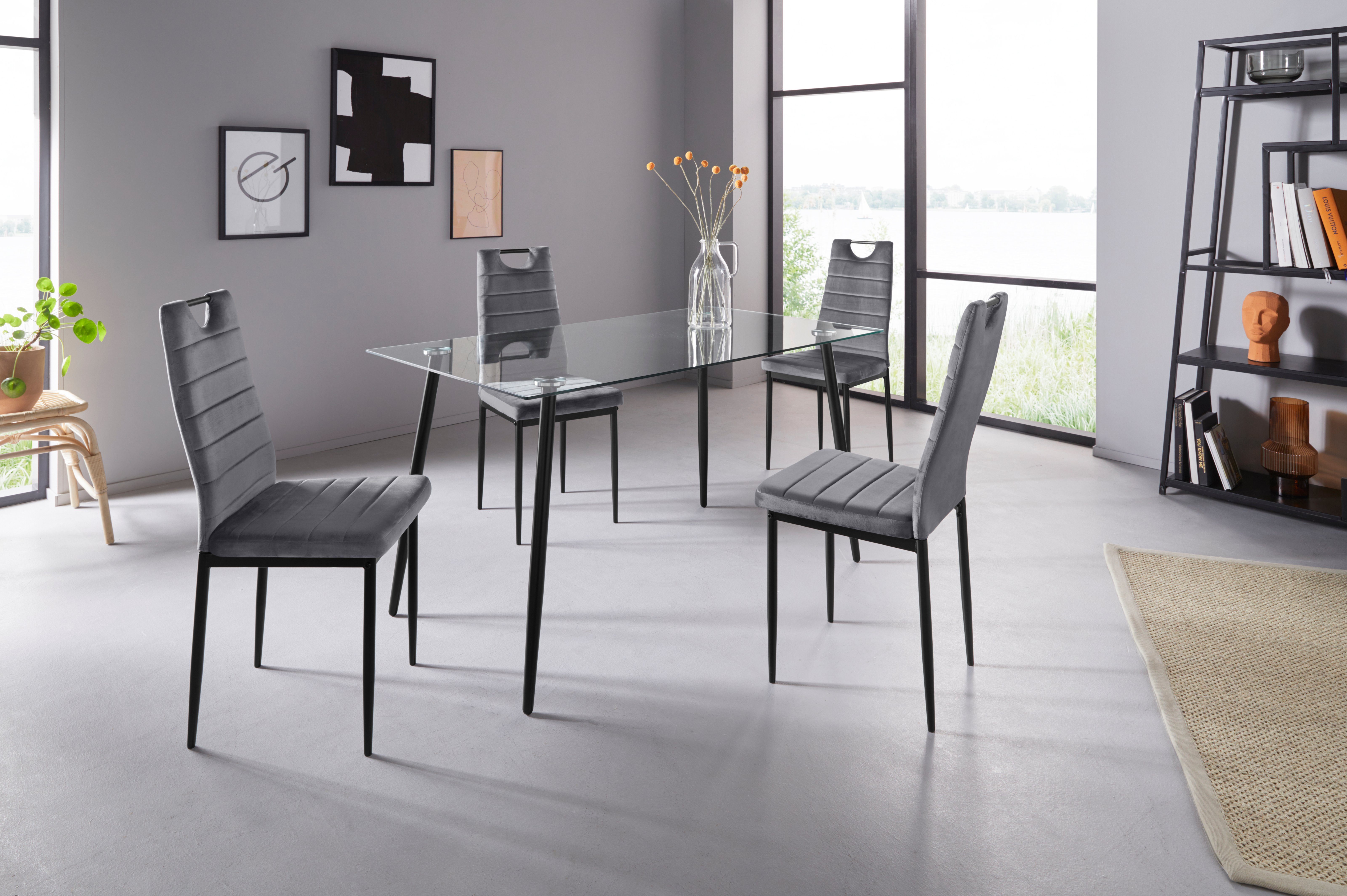 INOSIGN Glazen tafel Danny, TOPSELLER! Eettafel breedte 140 cm, metaalapplicaties, modern ontwerp