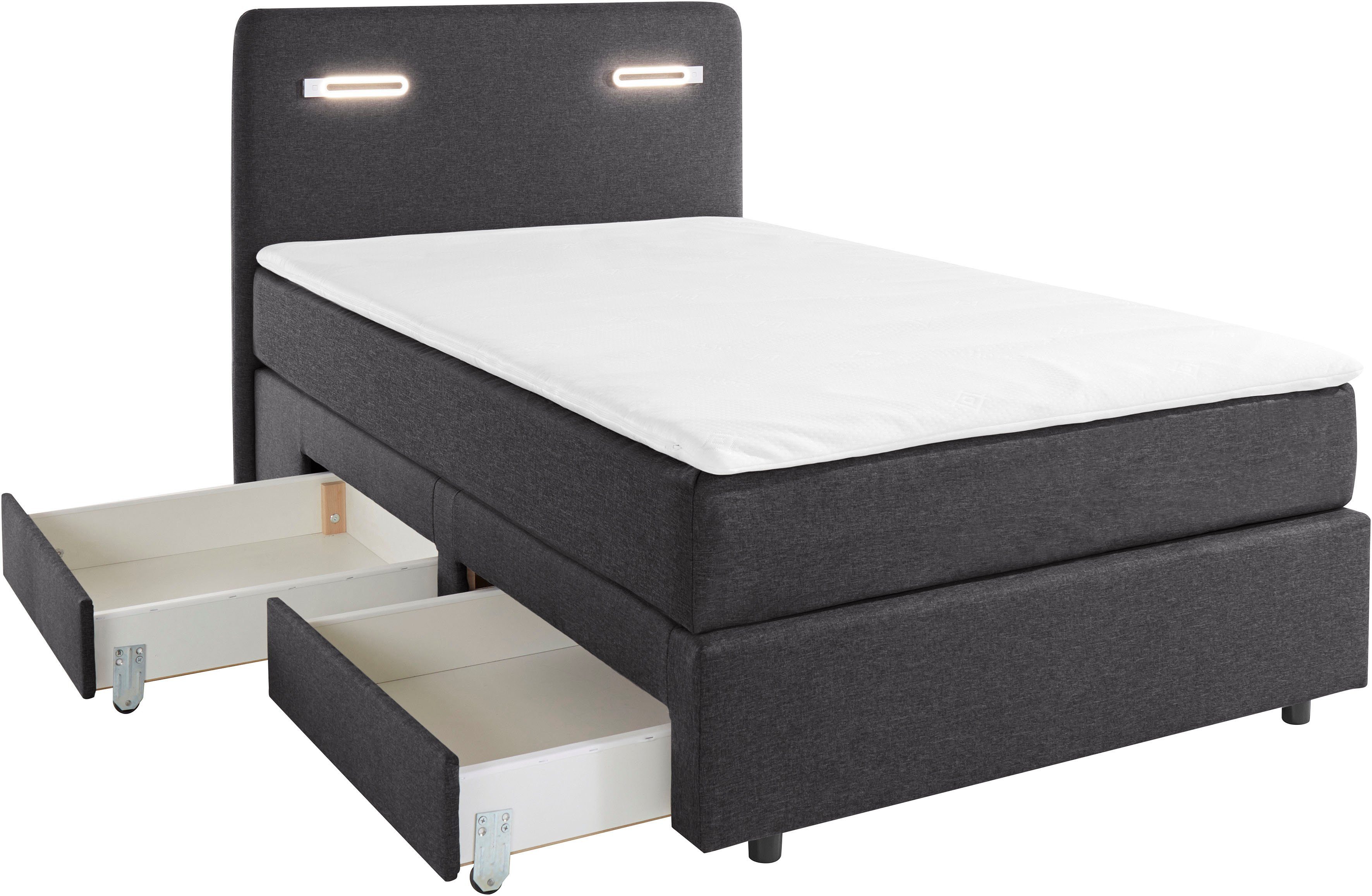 INOSIGN Boxspring Luan Laden, ledverlichting en topmatras, in breedte 120 cm en 180 cm
