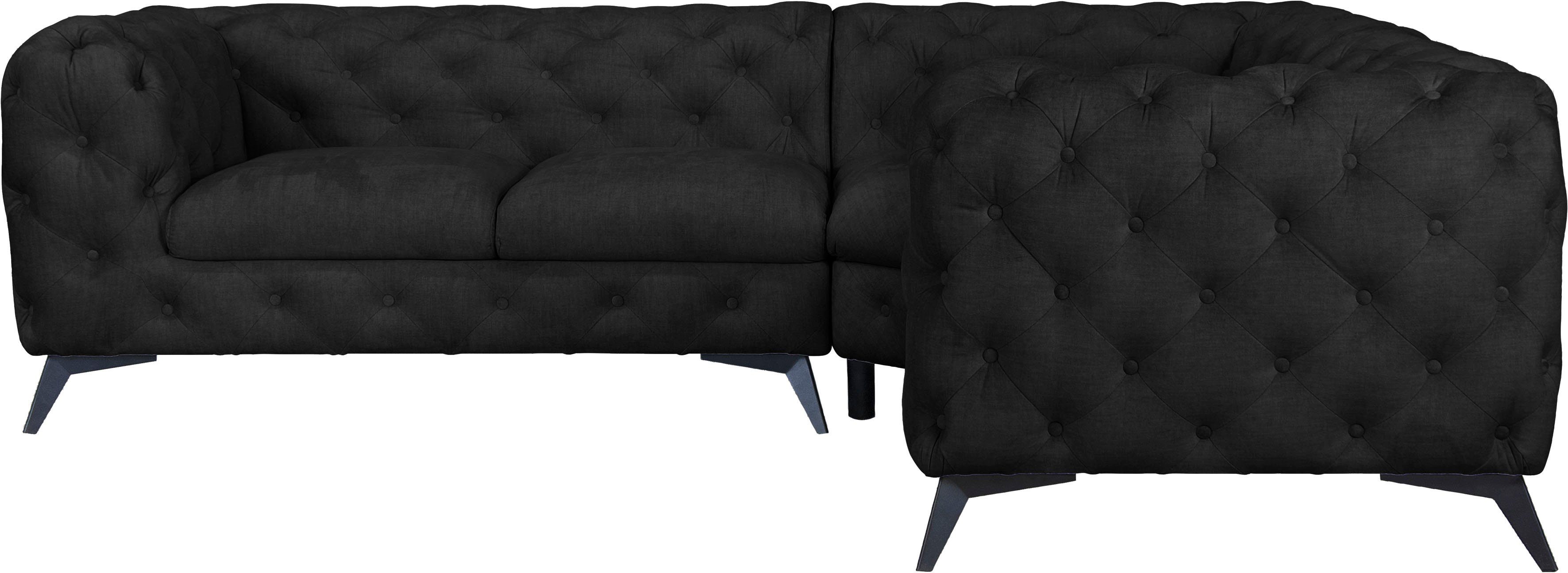 Leonique Chesterfield-bank Glynis L-vorm luxueuze capitonnage, moderne chesterfield look, kleur van de poten ter keuze